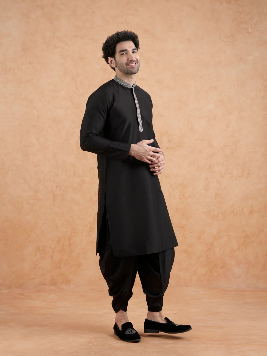 Men's Black Kurta Dhoti Set - Image 3