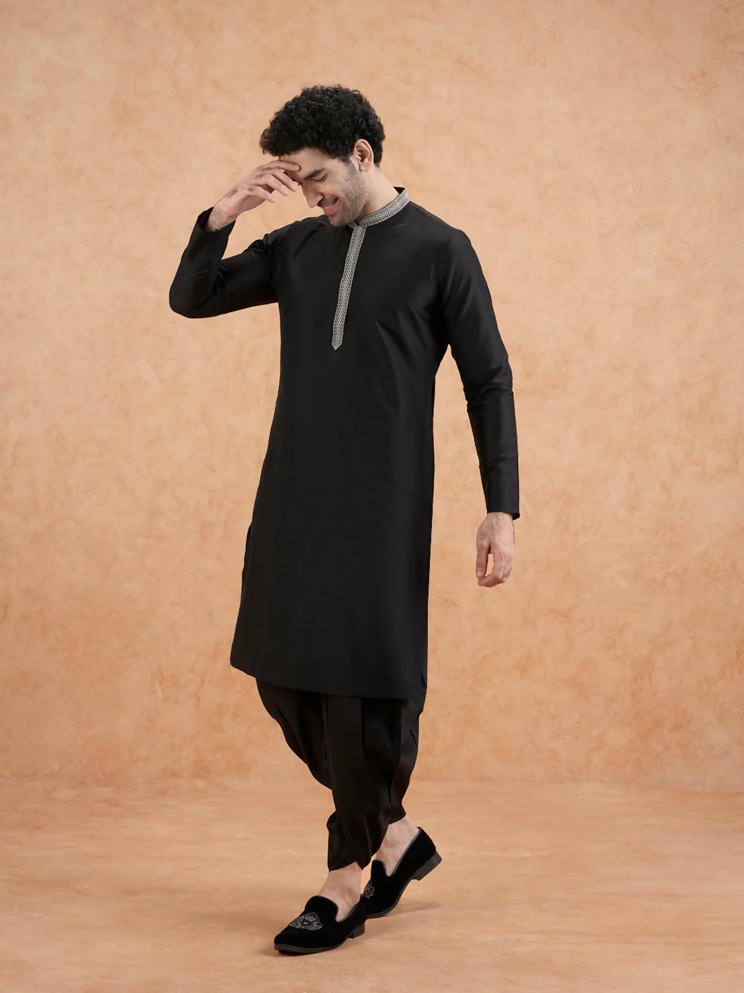 Men's Black Kurta Dhoti Set - Image 4