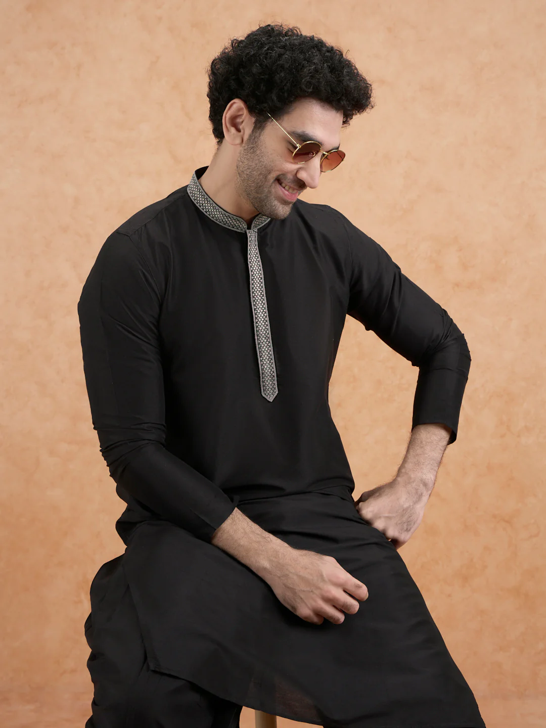 Men's Black Kurta Dhoti Set - Image 9