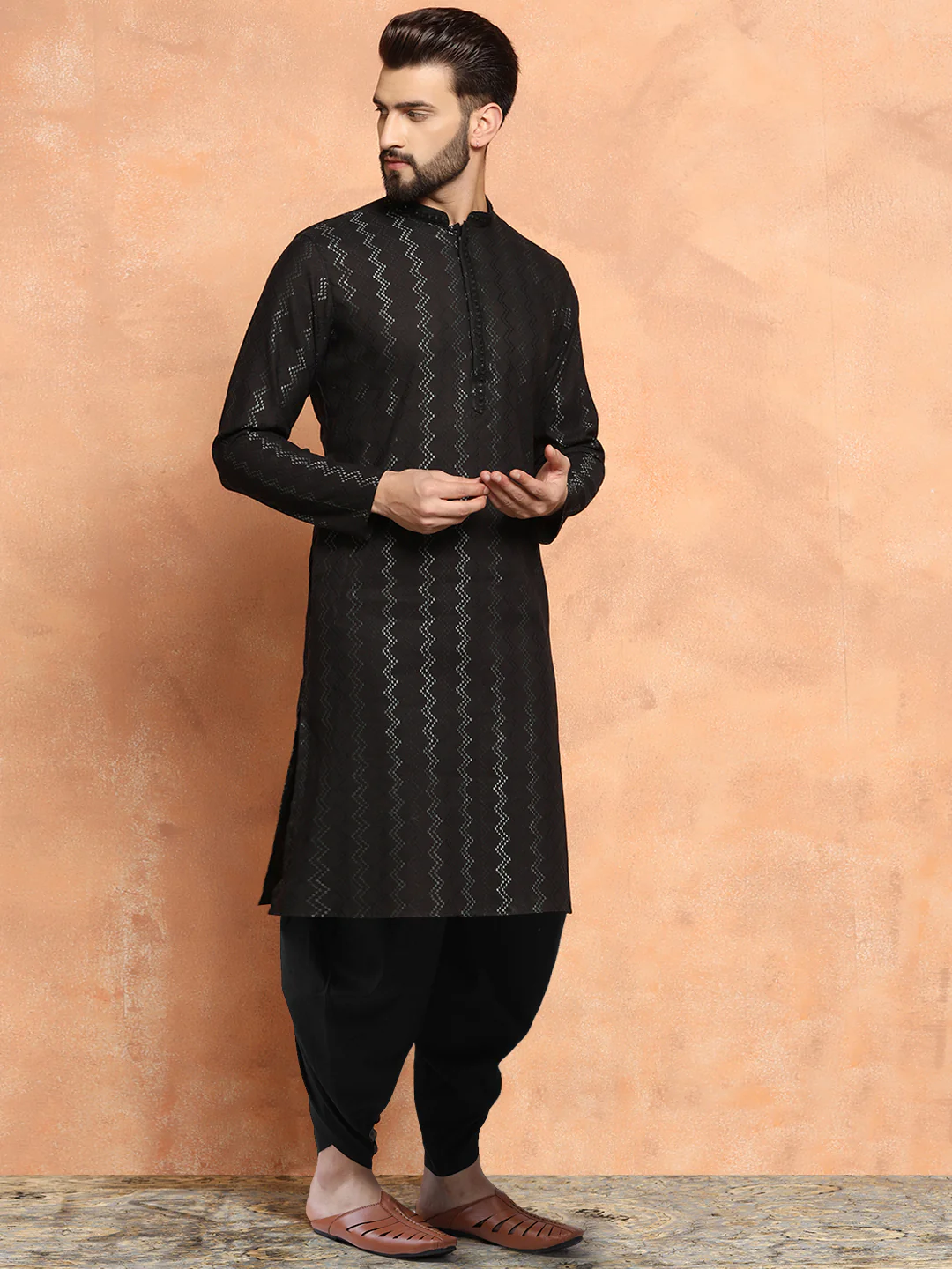 Men's Black Kurta Dhoti Set - Image 2
