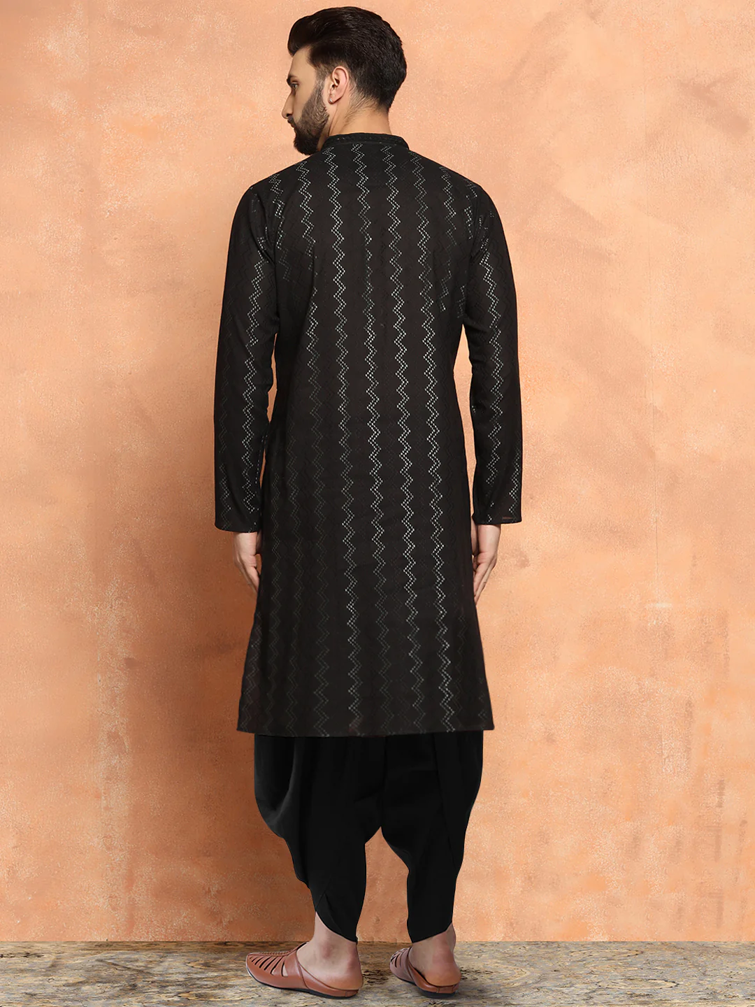 Men's Black Kurta Dhoti Set - Image 4