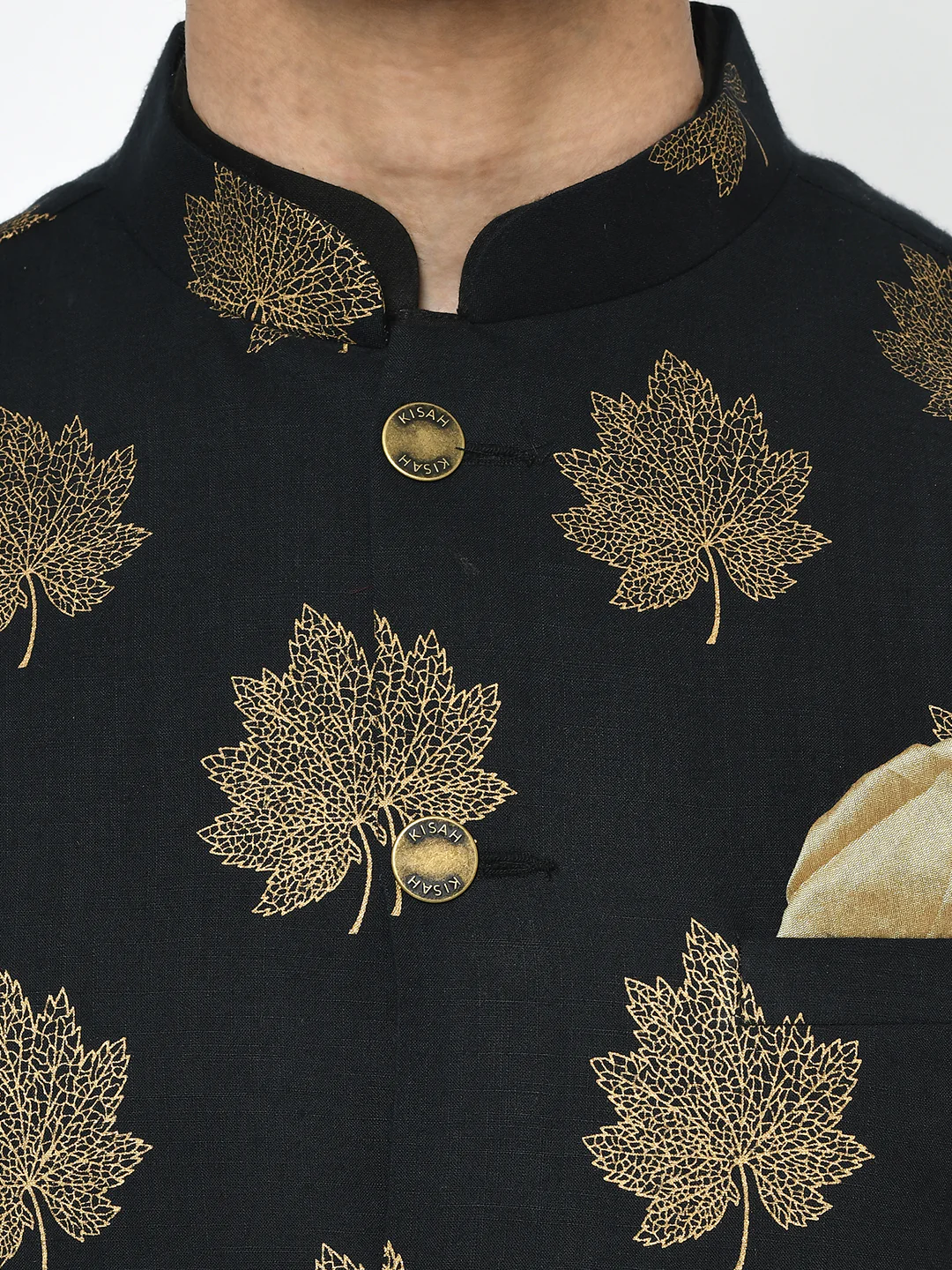 Black Printed Jacket Kurta Churidar Set - Image 6