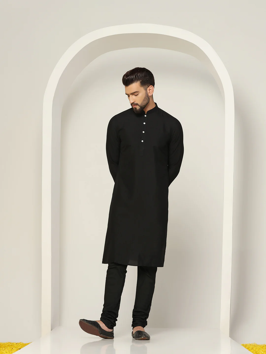 Grey Jacquard Silk Blend Nehru Jacket Kurta Churidar Set - Image 5