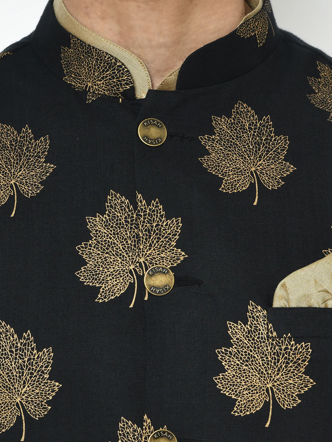 Black Jacket Gold Kurta Churidar Set - Image 5