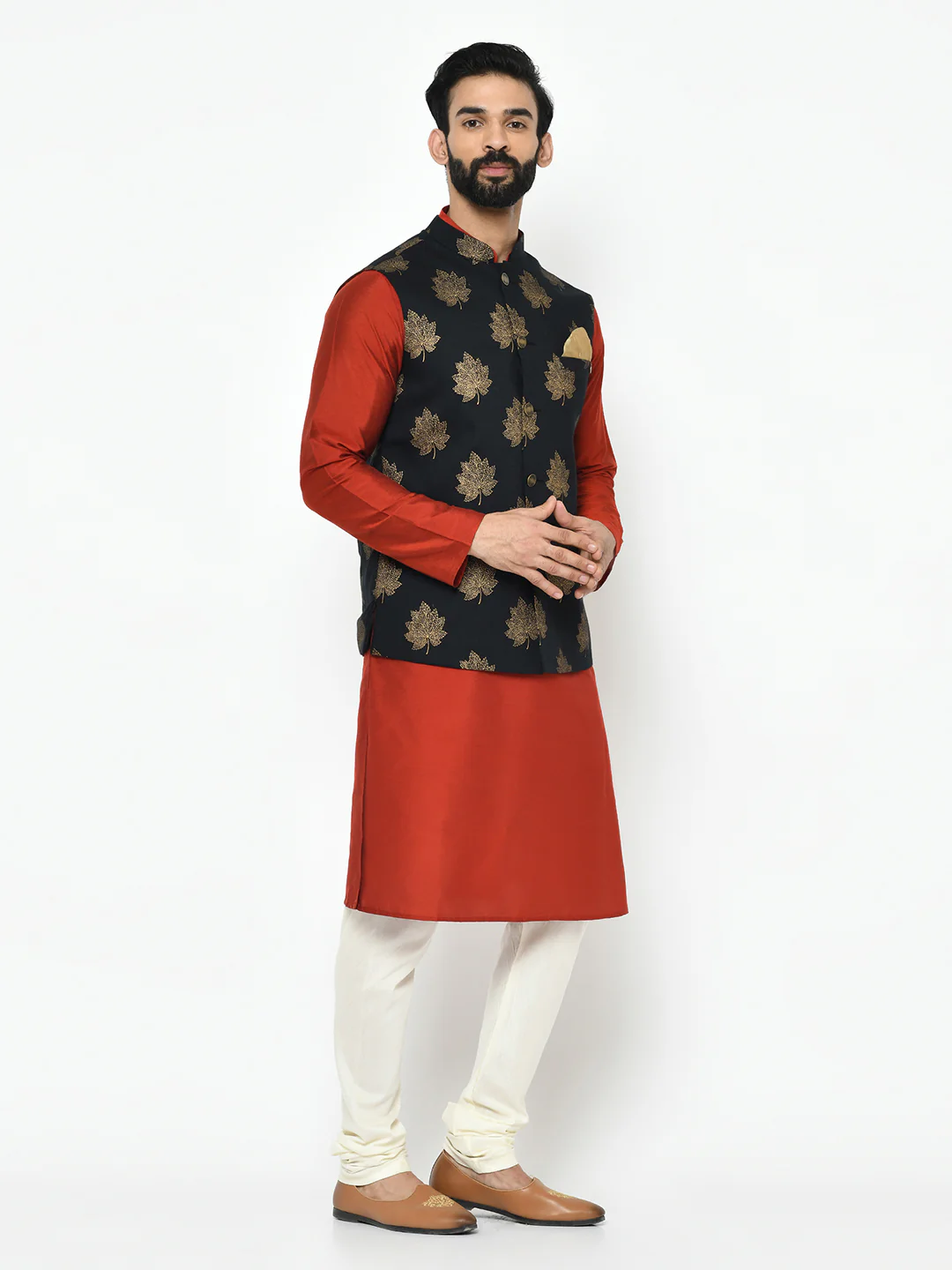 Kisah Men's Black Kurta Jacket Churidar Set - Image 2