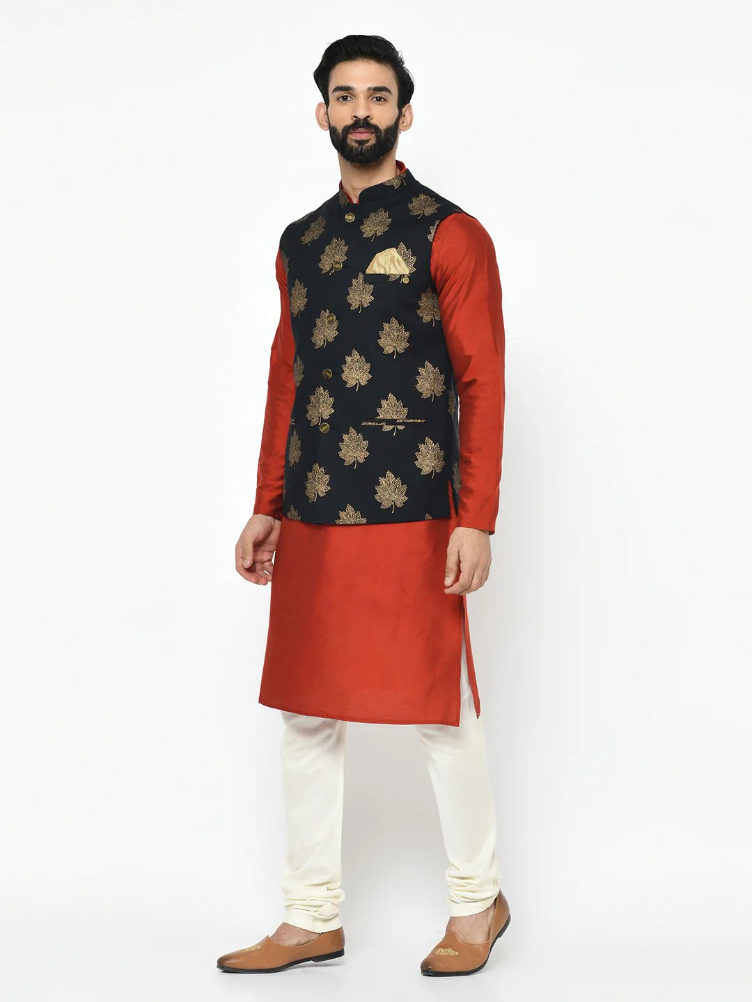 Kisah Men's Black Kurta Jacket Churidar Set - Image 3