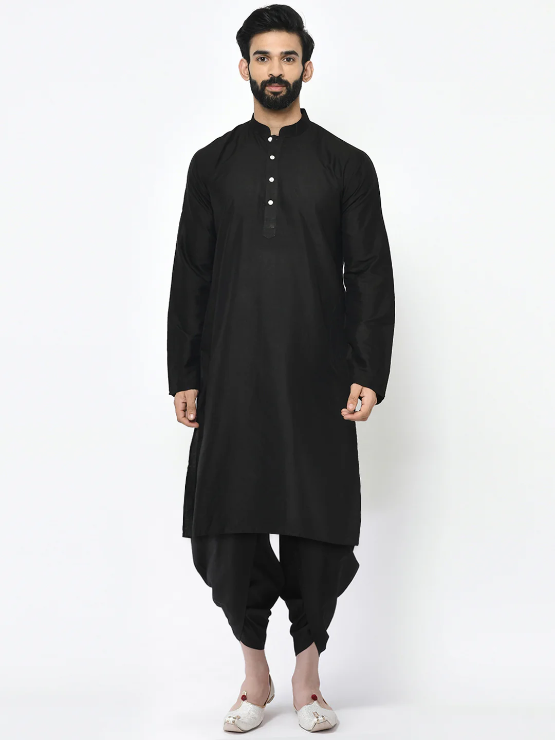 Men's Black Kurta Jacket Dhoti Set - Image 5