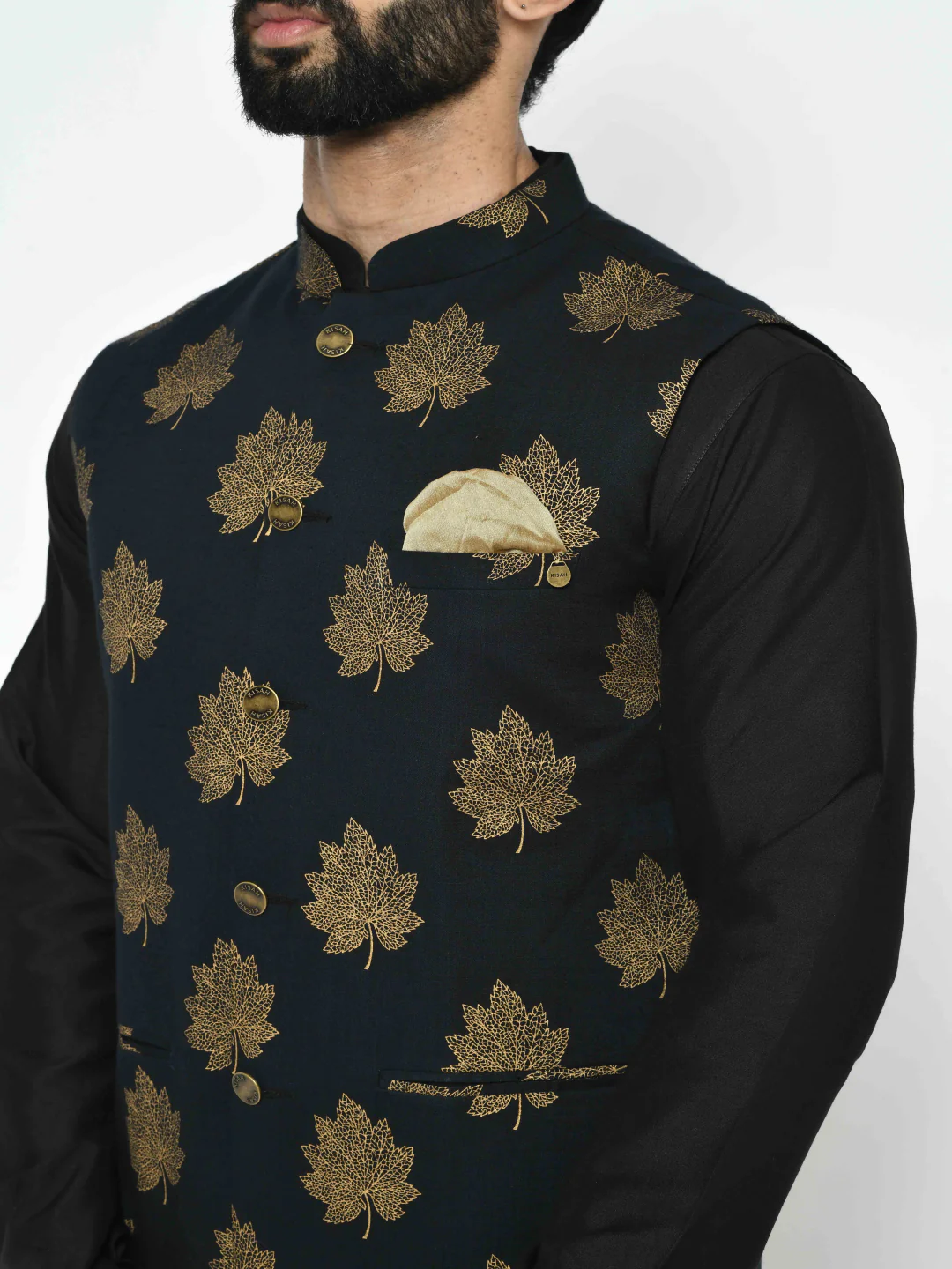 Men's Black Kurta Jacket Dhoti Set - Image 6