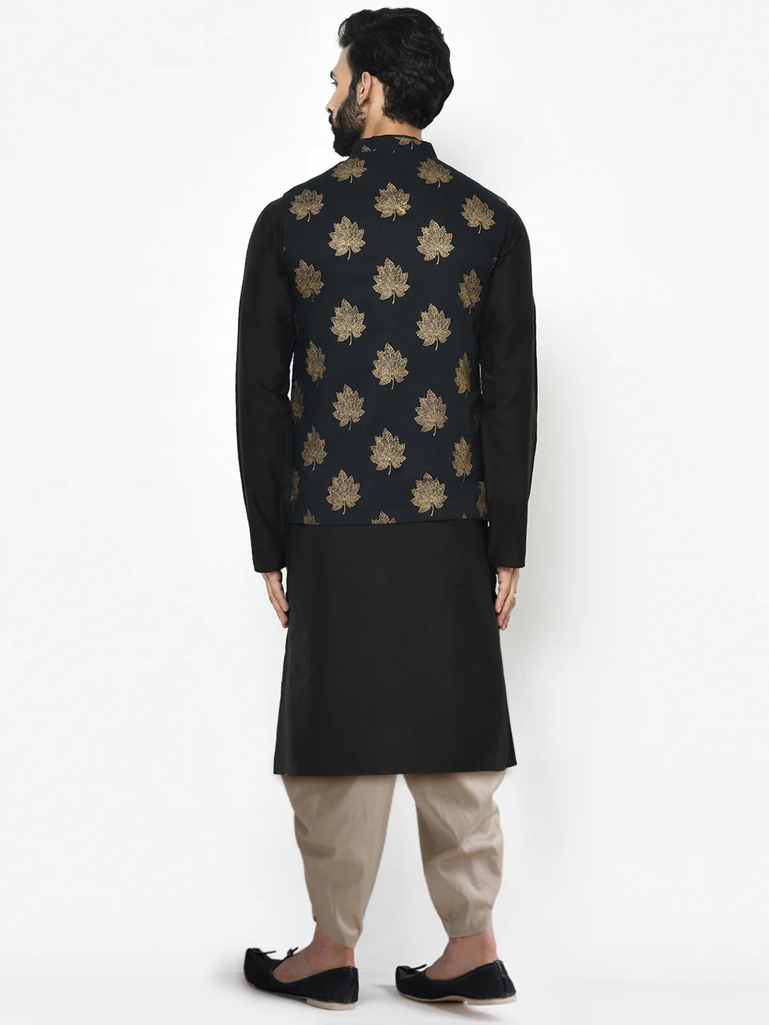 Men's Black Kurta Jacket Dhoti Set - Image 4