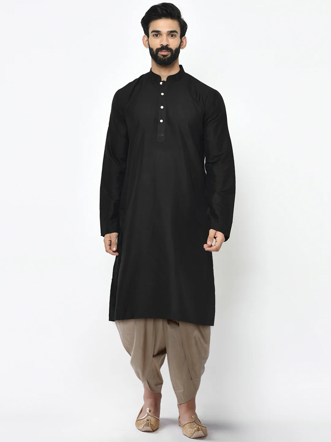 Men's Black Kurta Jacket Dhoti Set - Image 5