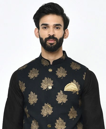 Men's Black Kurta Jacket Dhoti Set - Image 6