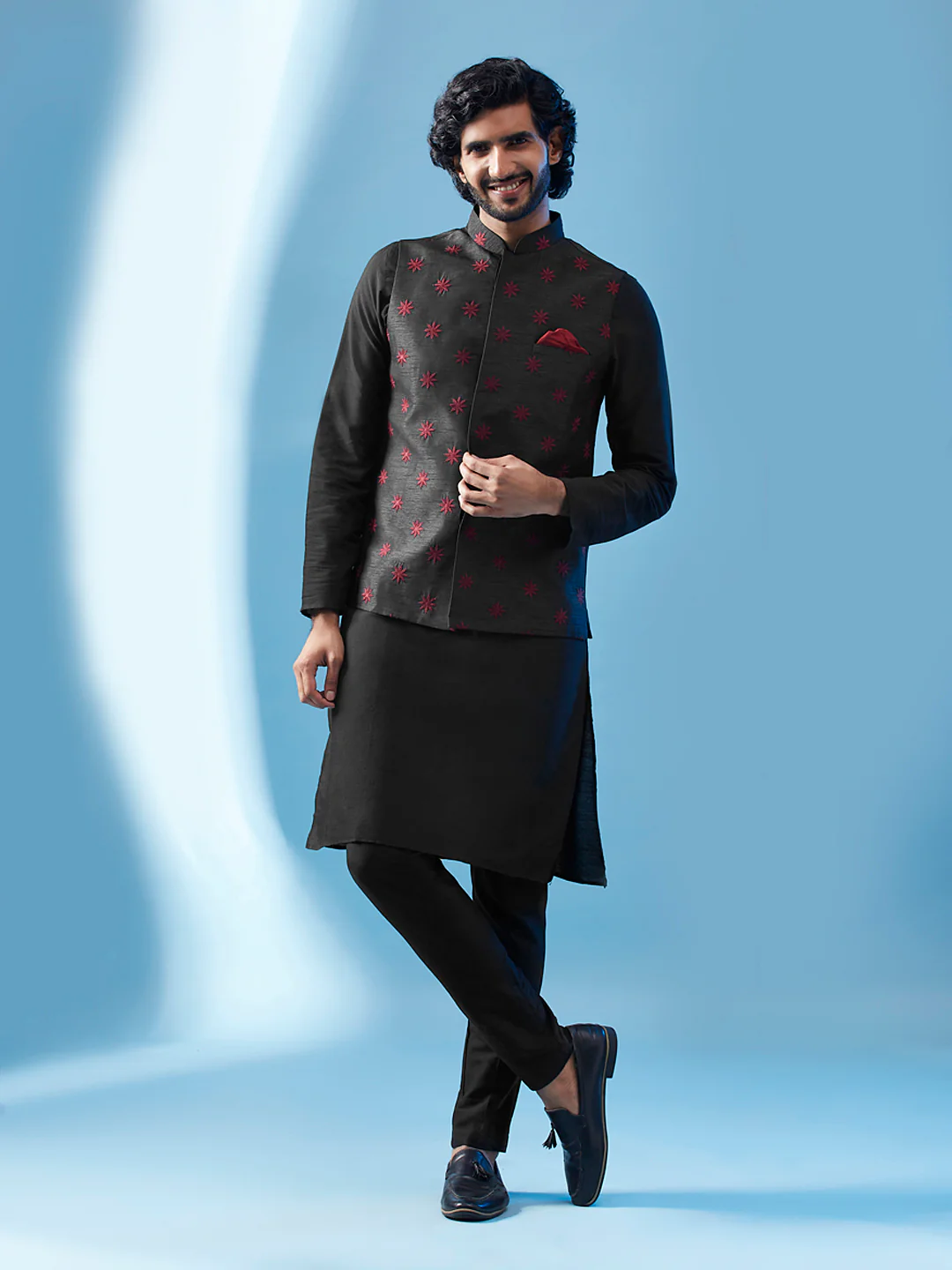 Black Embroidered Jacket Kurta Trouser Set