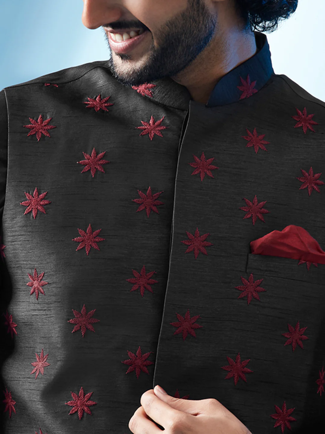 Black Embroidered Jacket Kurta Trouser Set - Image 6