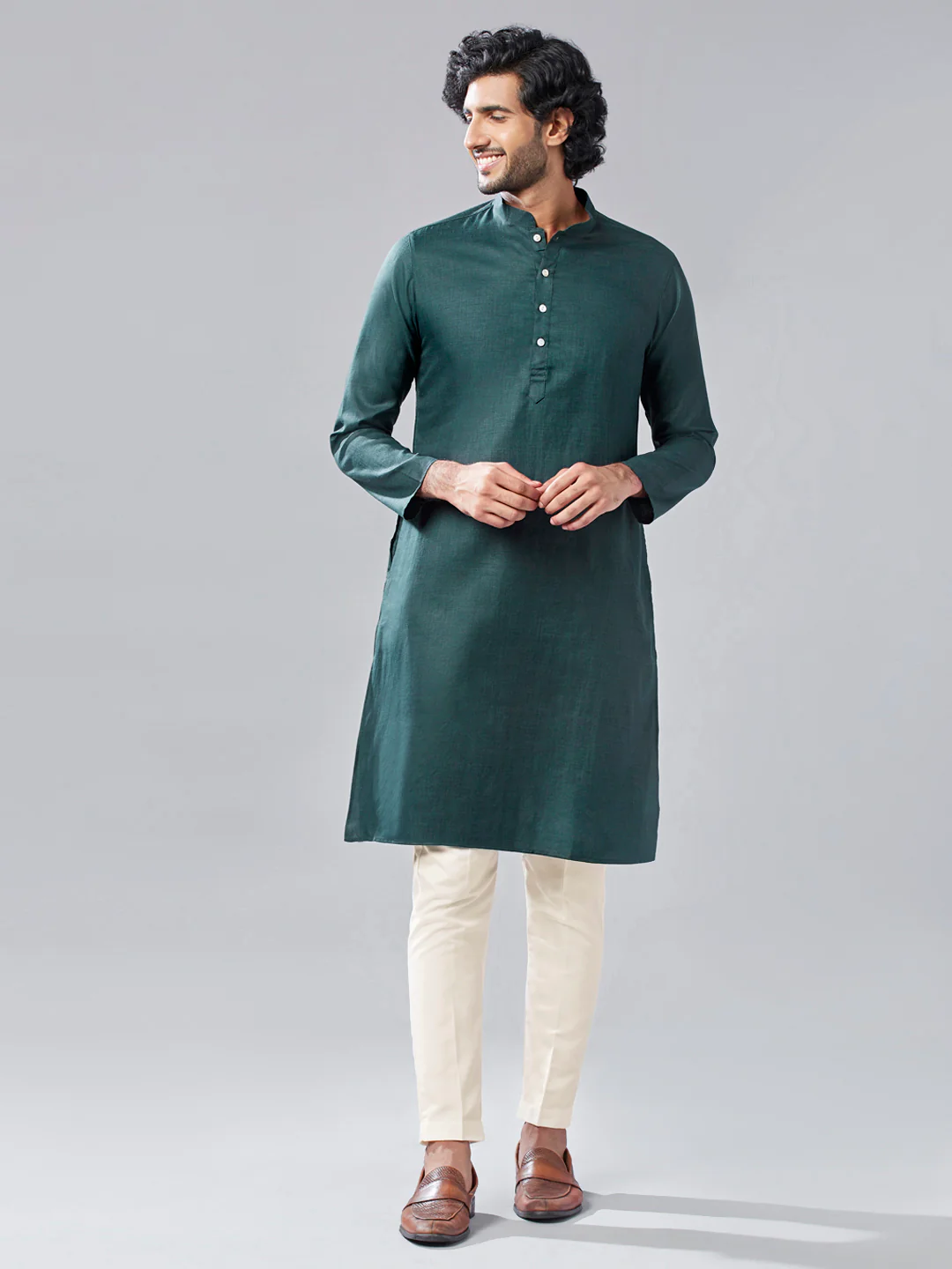 Multicolored Embroidered Jacket Set with Green Kurta & Cream Bottomwear - Image 6
