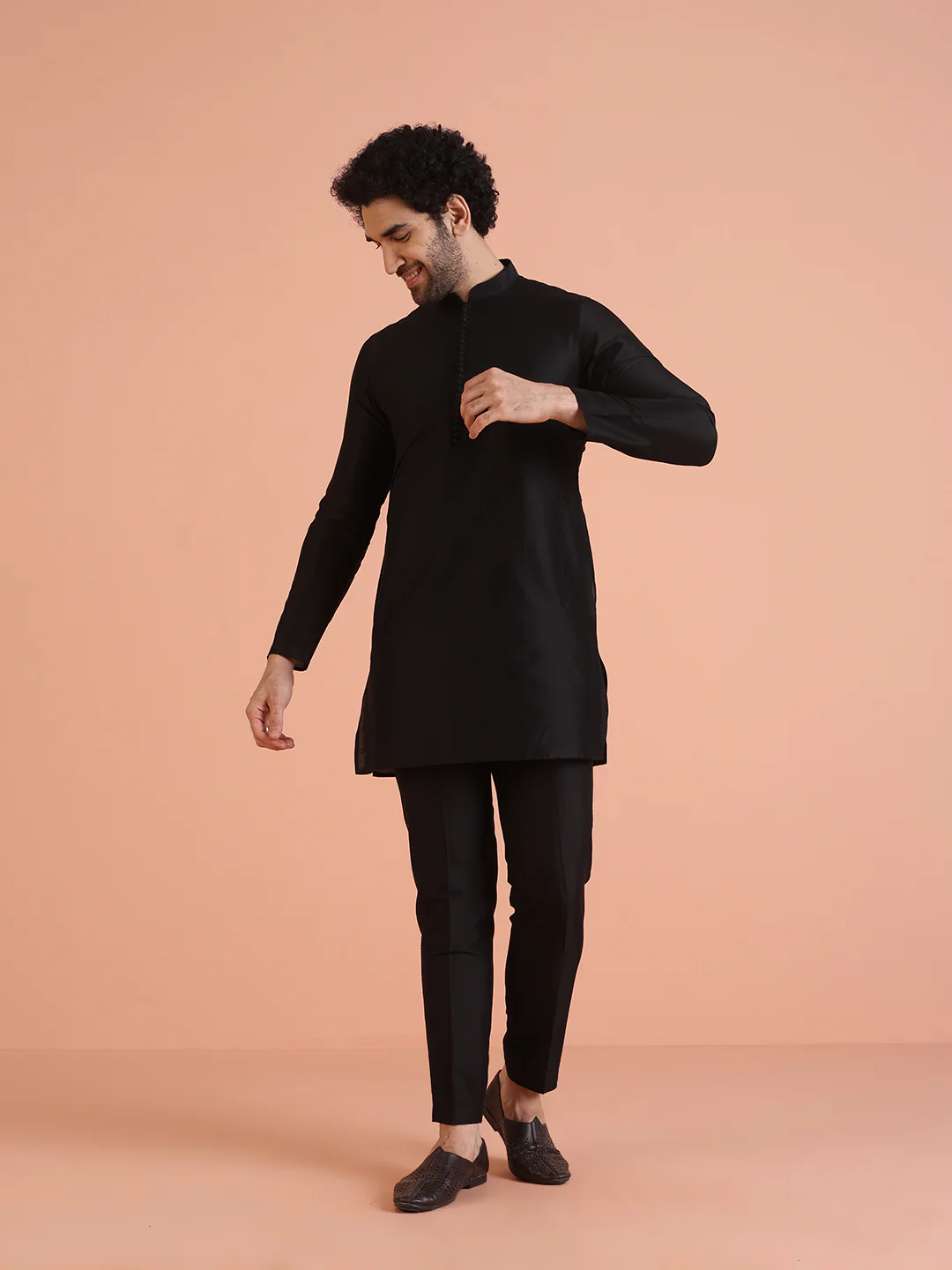 Black Silk Blend Embroidered Nehru Jacket Set - Image 5