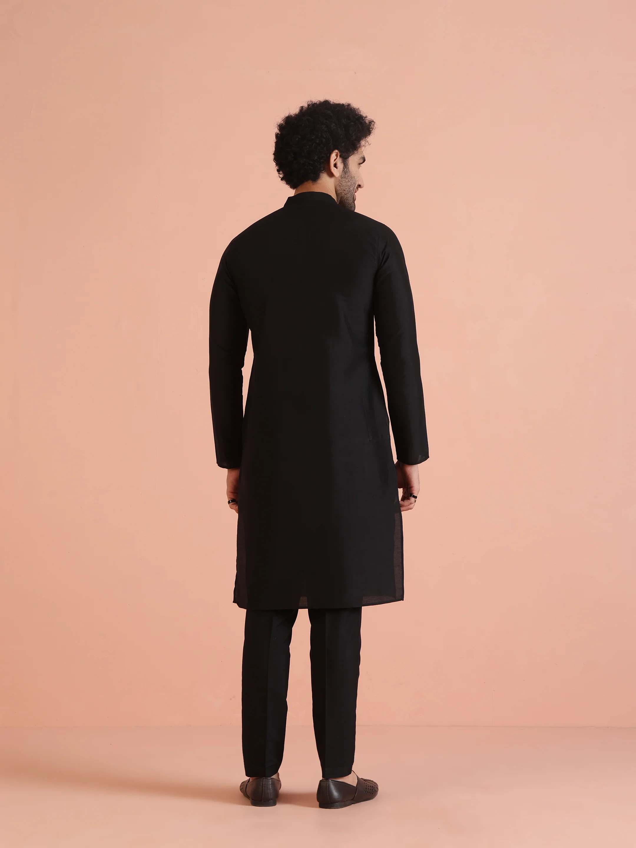 Men Black Tape Work Embellished Kurta - Image 5