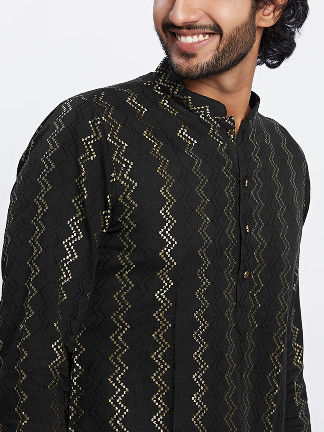 Black Cotton Metallic Printed Long Kurta - Image 5