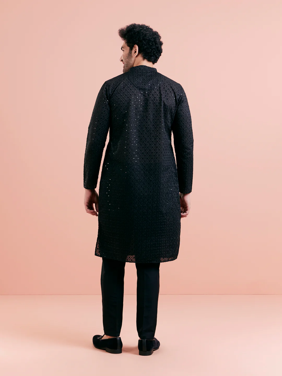 Black Silk Blend Mirror Work Kurta - Image 5