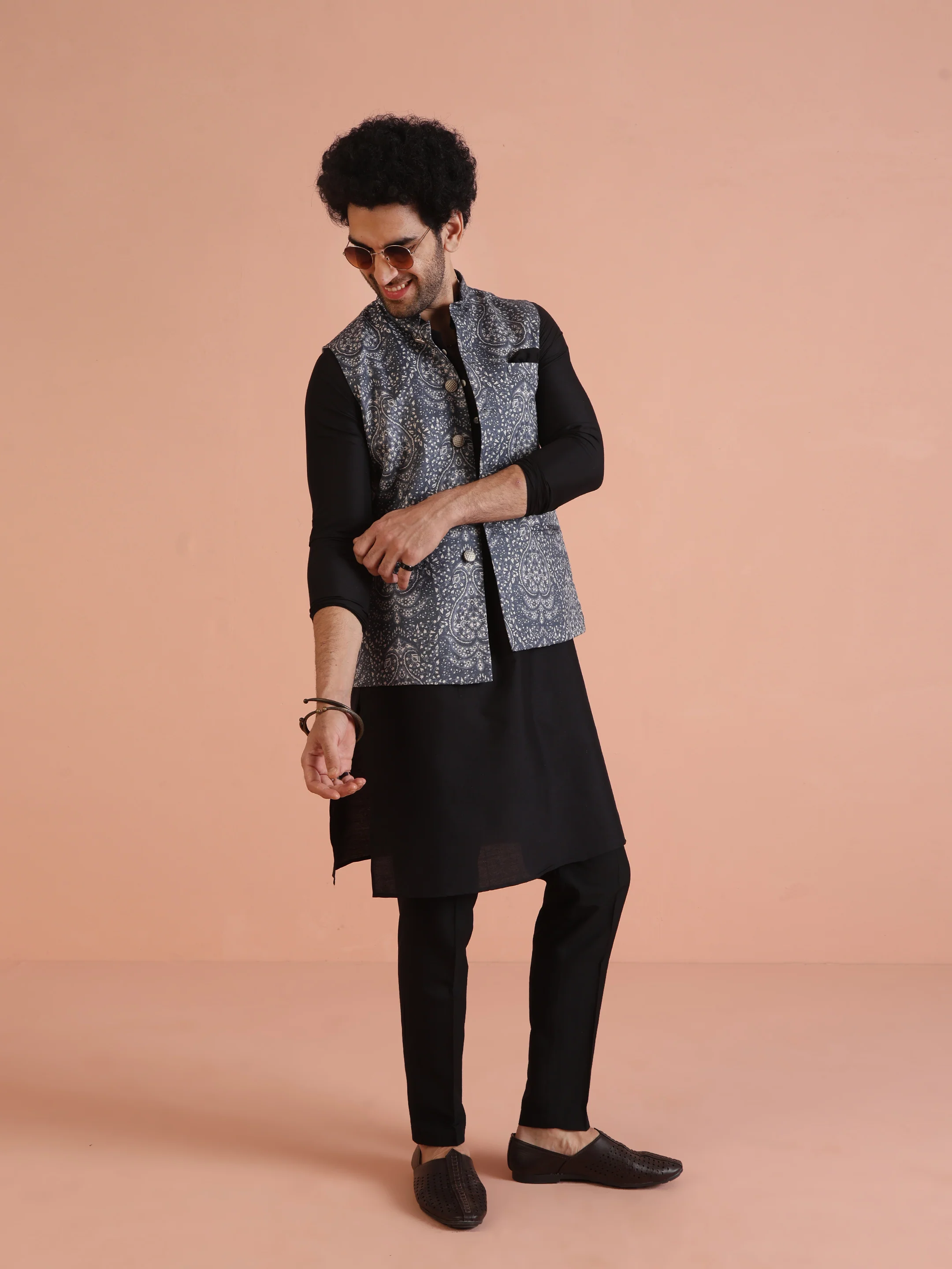 Blue Silk Blend Paisley Nehru Jacket - Image 2
