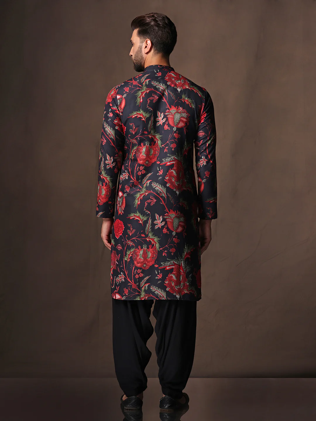 Black Silk Blend Printed Kurta Black Patiala - Image 4