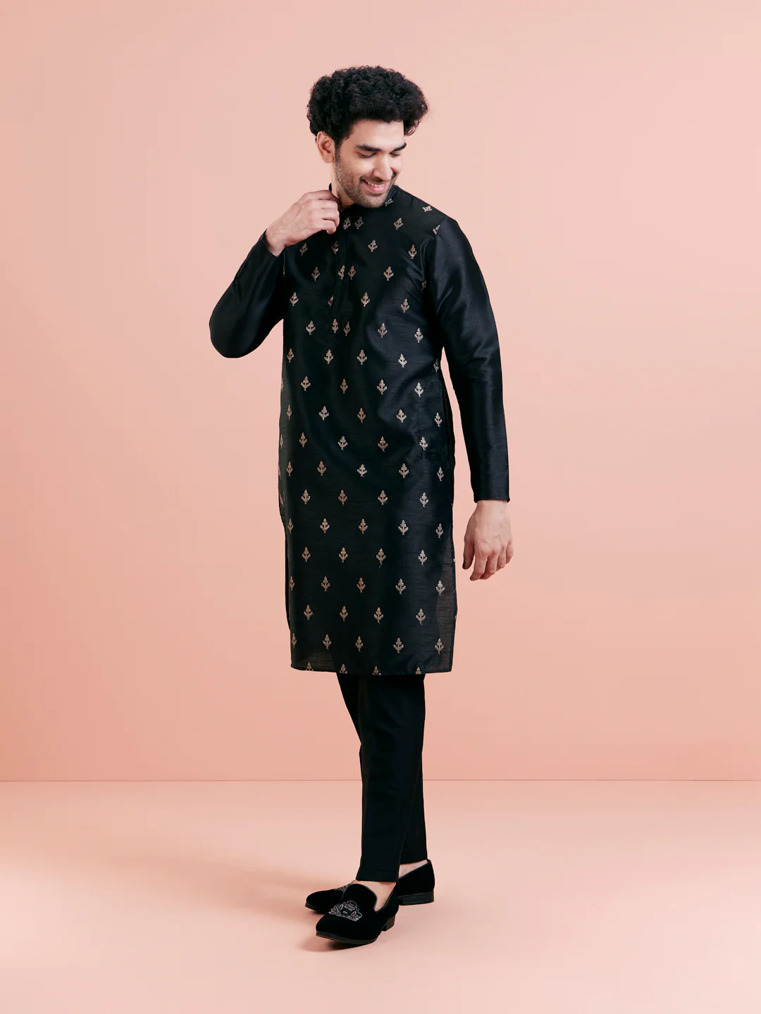 Men's Black Kurta Trouser Set - Image 3