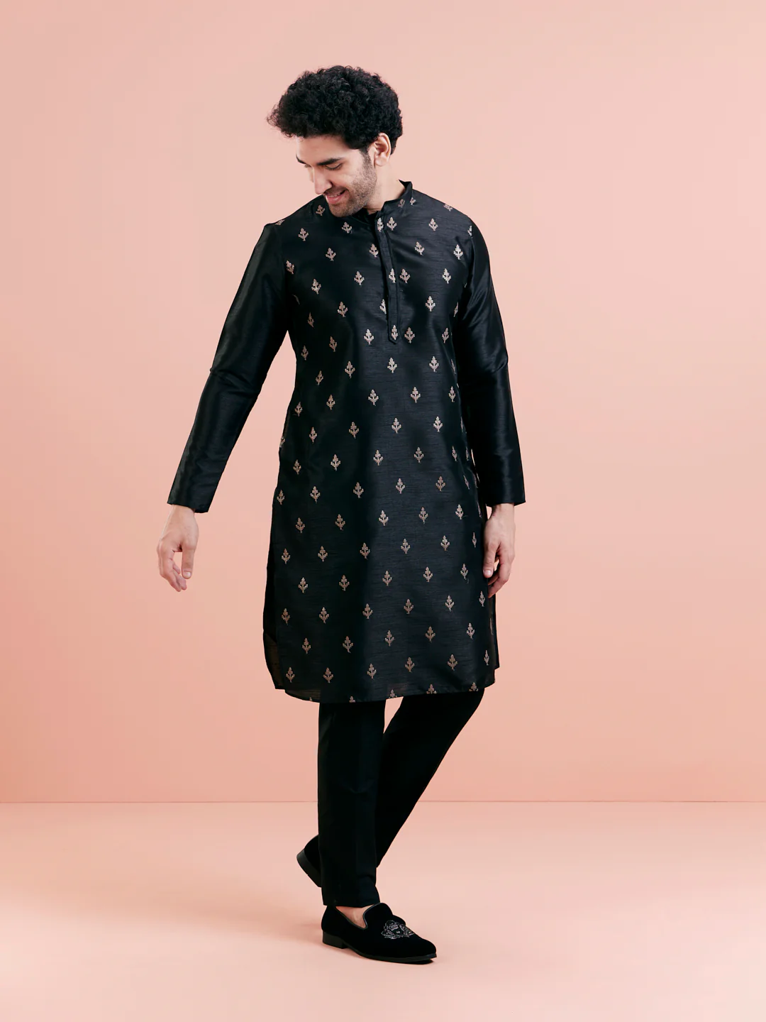 Men's Black Kurta Trouser Set - Image 4