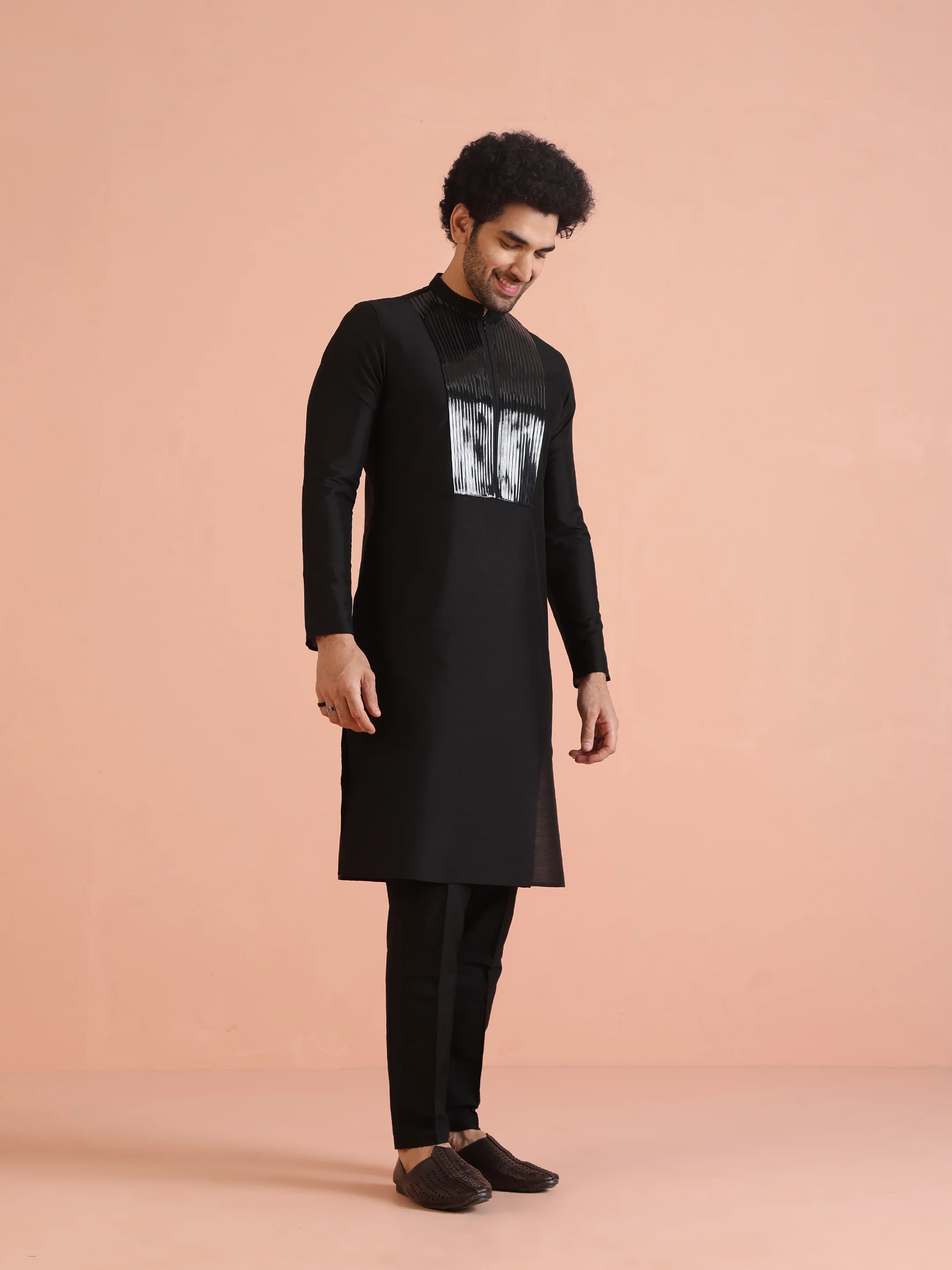 Men's Black Kurta Trouser Set - Image 4