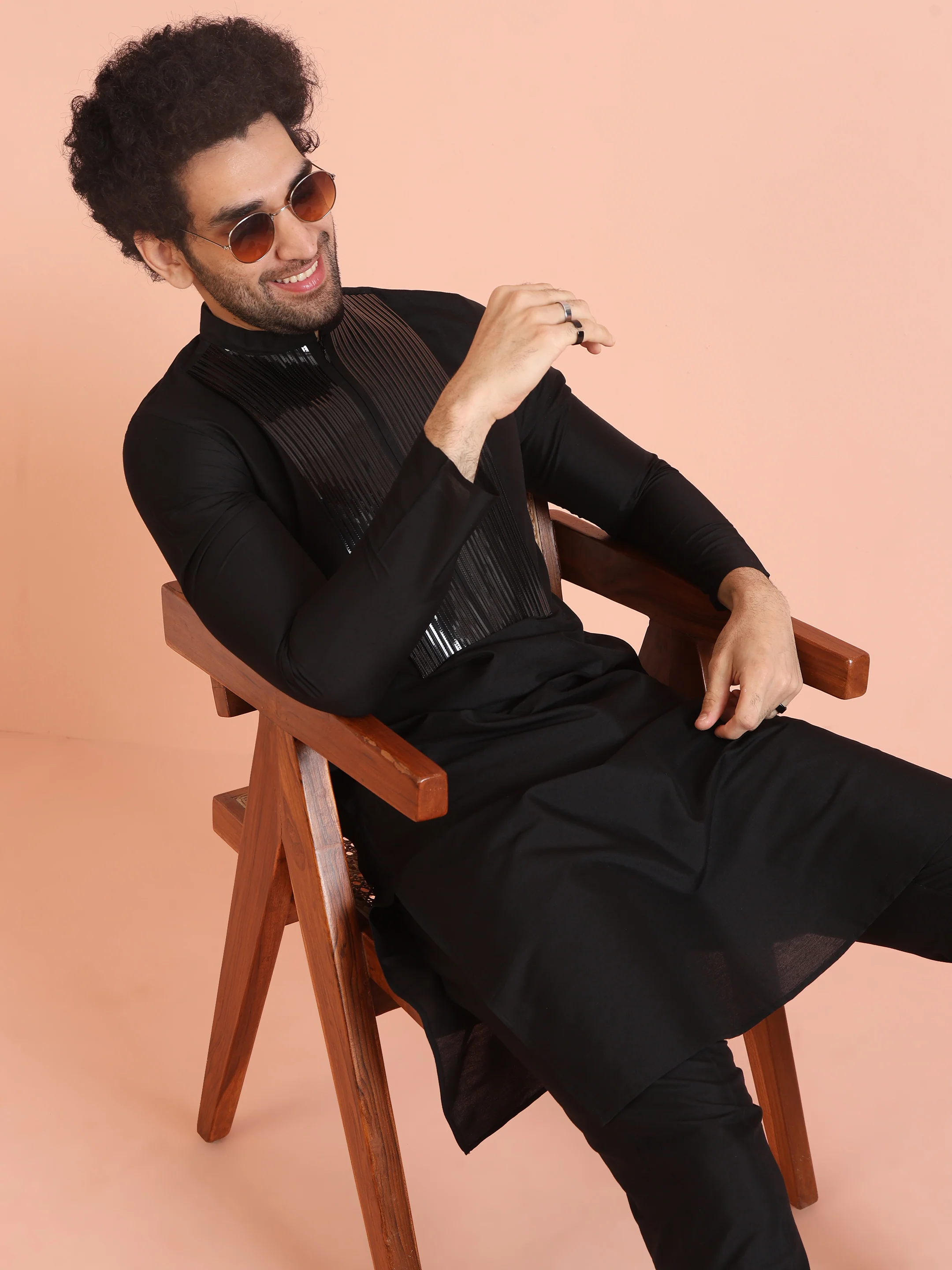 Men's Black Kurta Trouser Set - Image 8