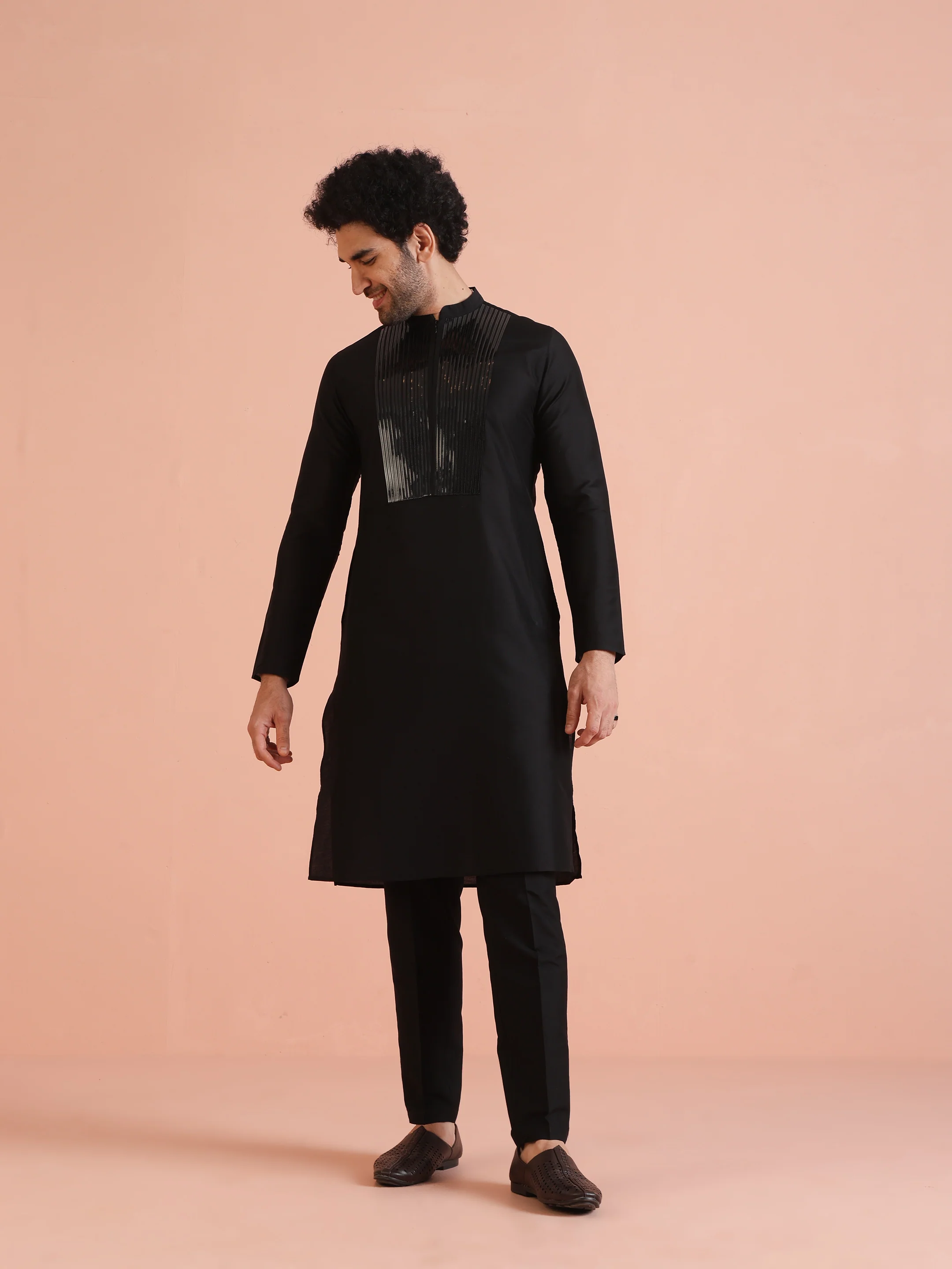 Men's Black Kurta Trouser Set - Image 9