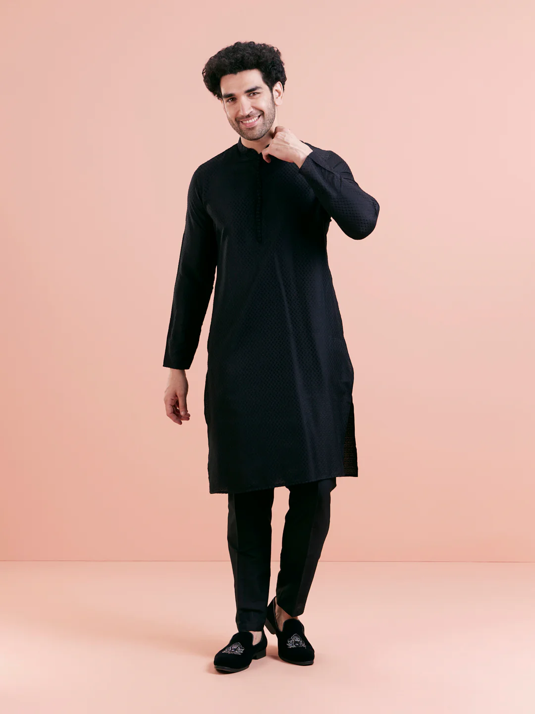 Men's Black Kurta Trouser Set - Image 8