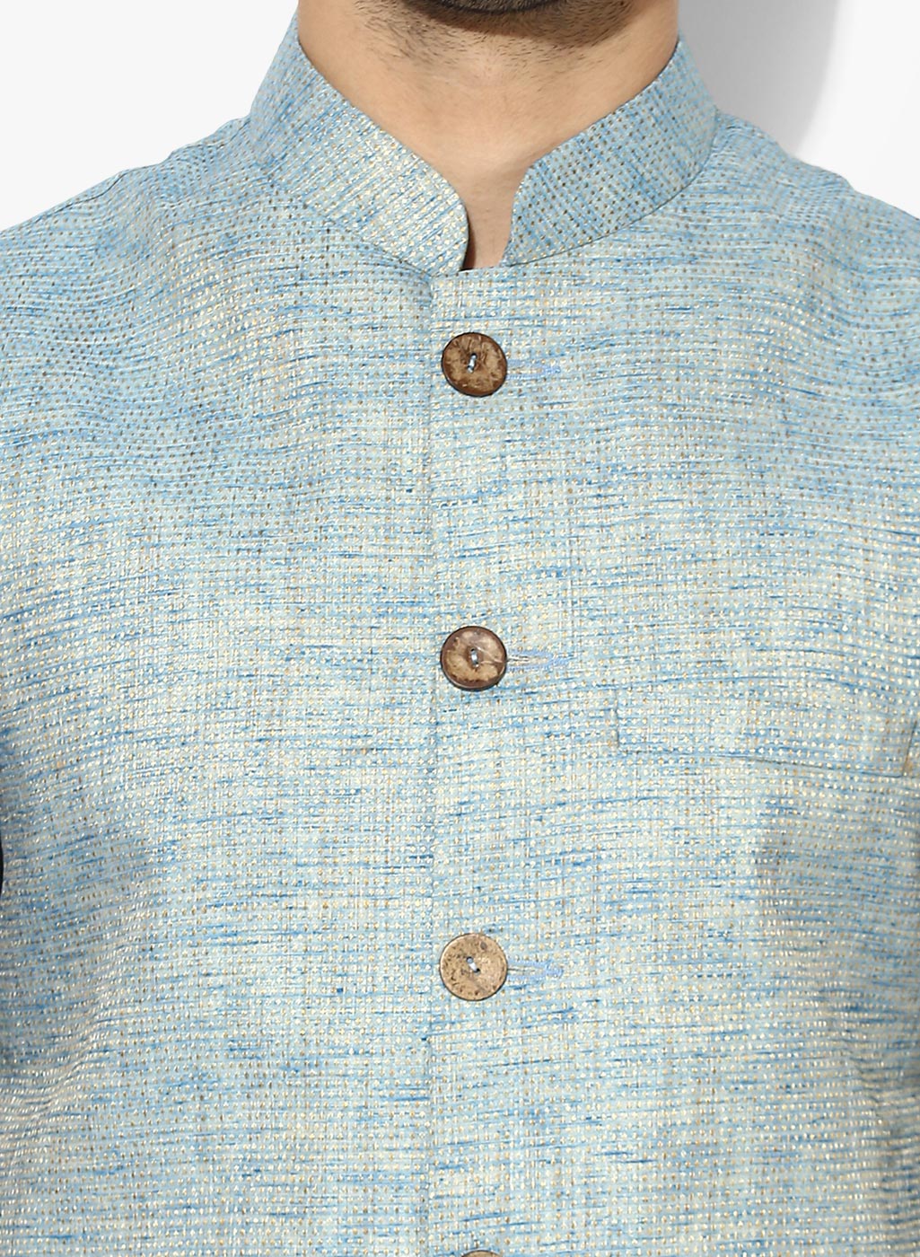 Men's Blue Self Design Kurta Jacket Churidar Set - Image 5