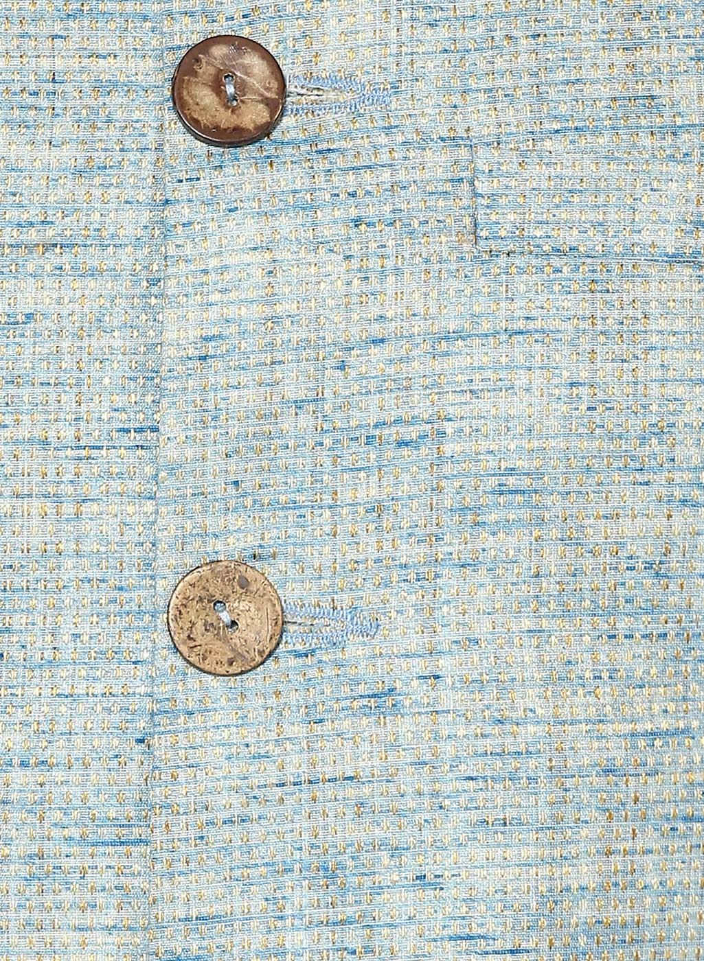 Men's Blue Self Design Kurta Jacket Churidar Set - Image 6