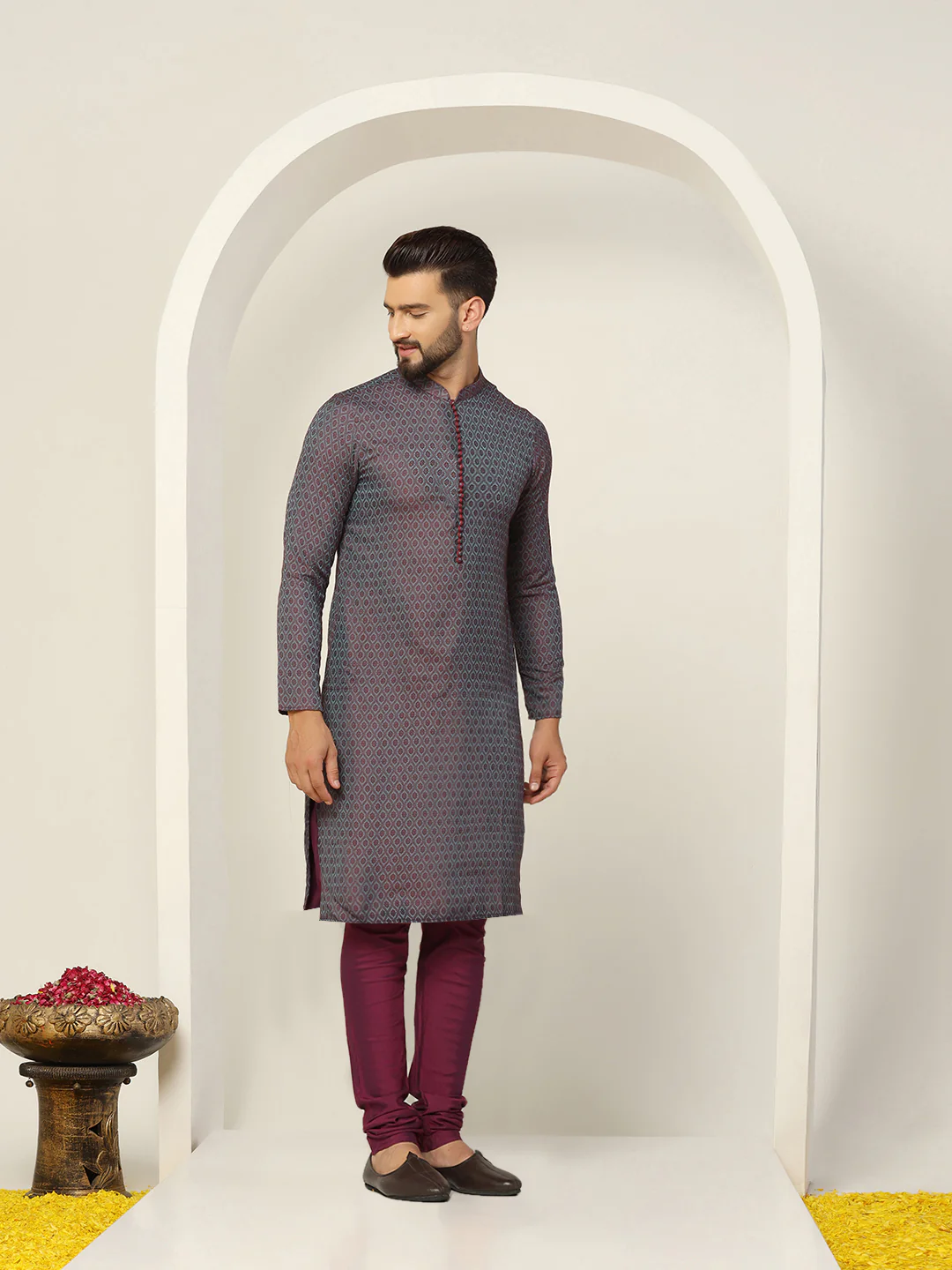 Men's Blue Kurta Churidar Set - Image 2