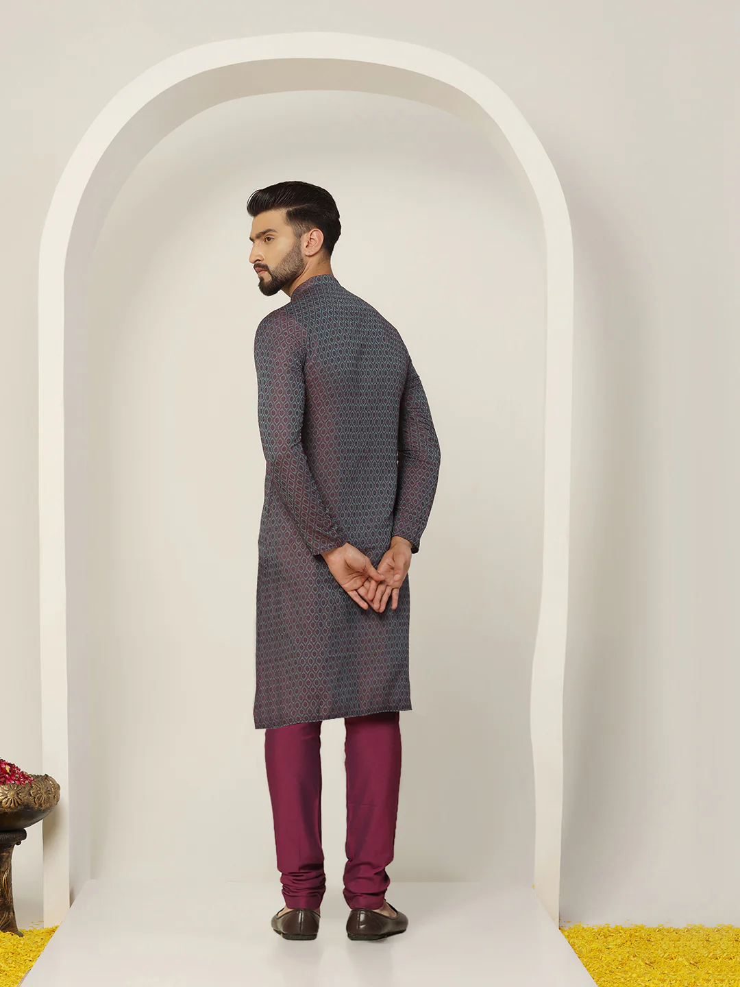 Men's Blue Kurta Churidar Set - Image 4