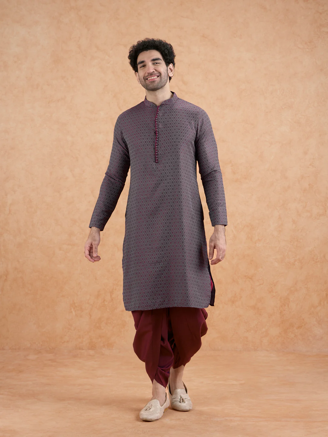 Grey Printed Kurta Dhoti Set - Image 8