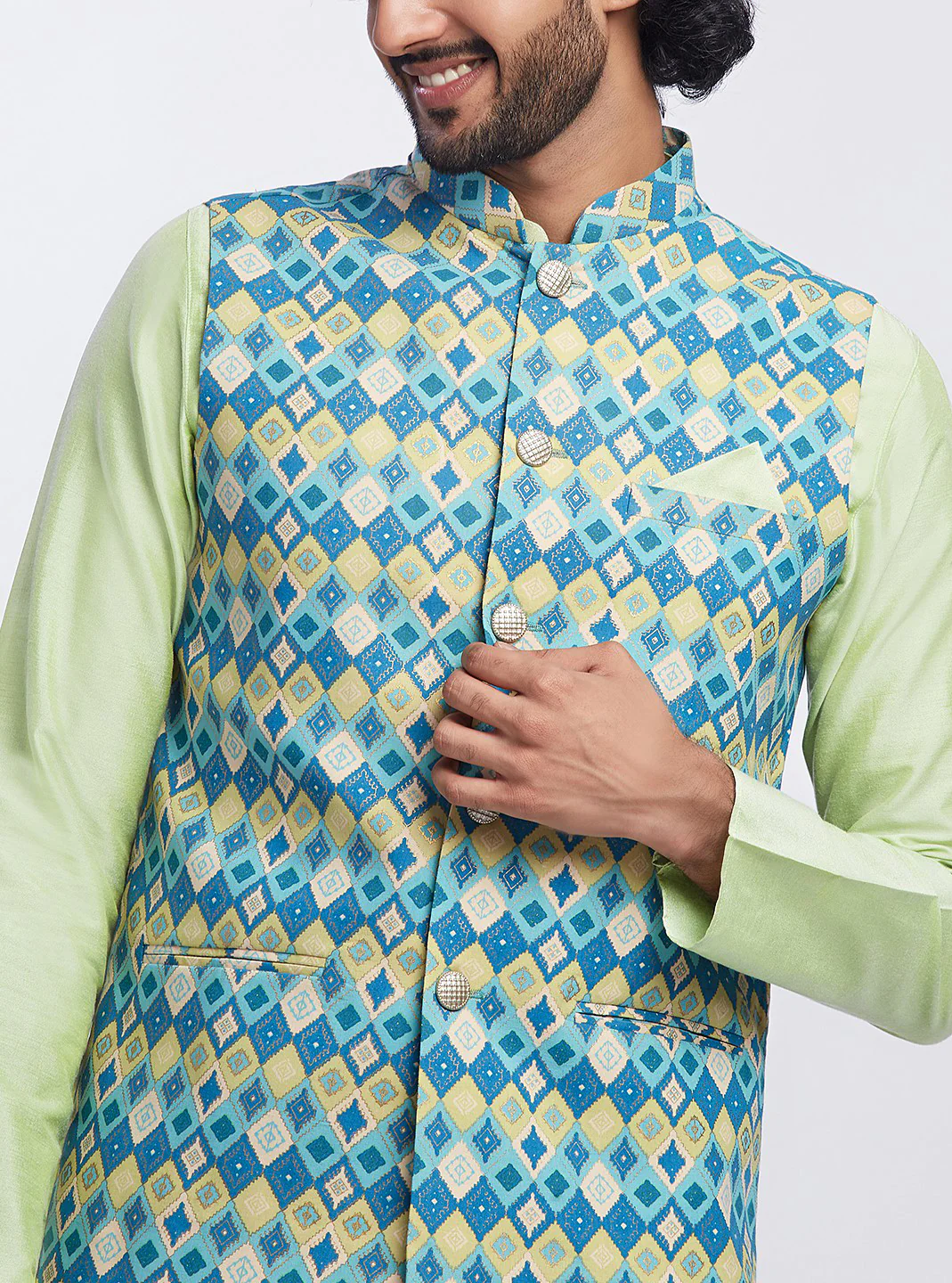 Kisah Men's Blue Kurta Jacket Churidar Set - Image 6