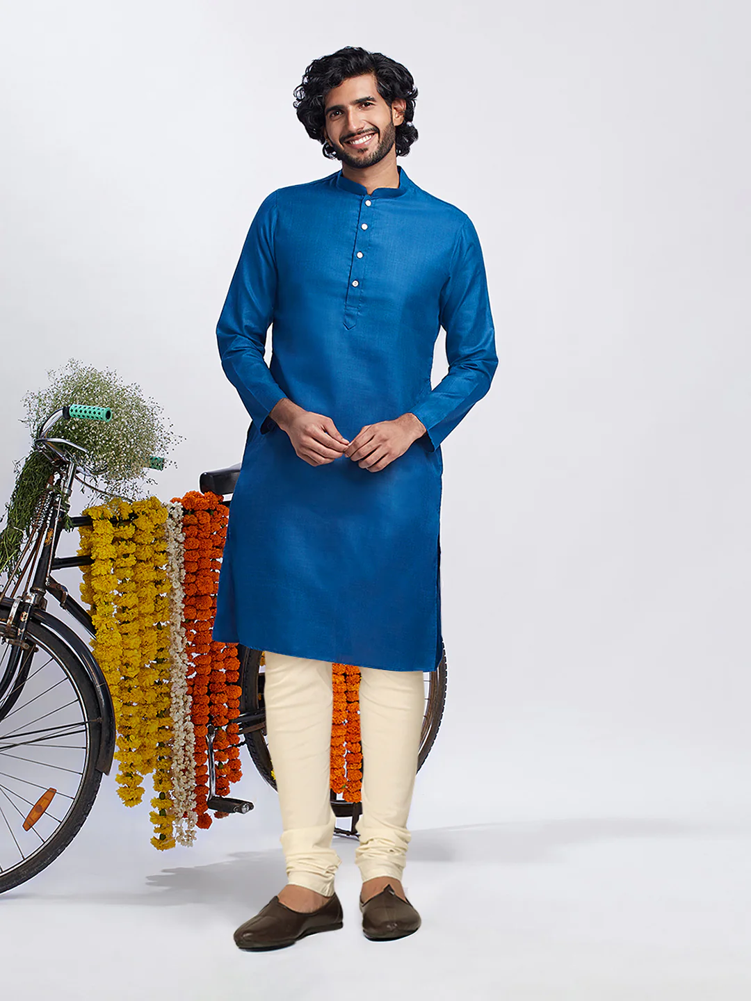 Men's Blue Kurta Jacket Churidar Set - Image 5