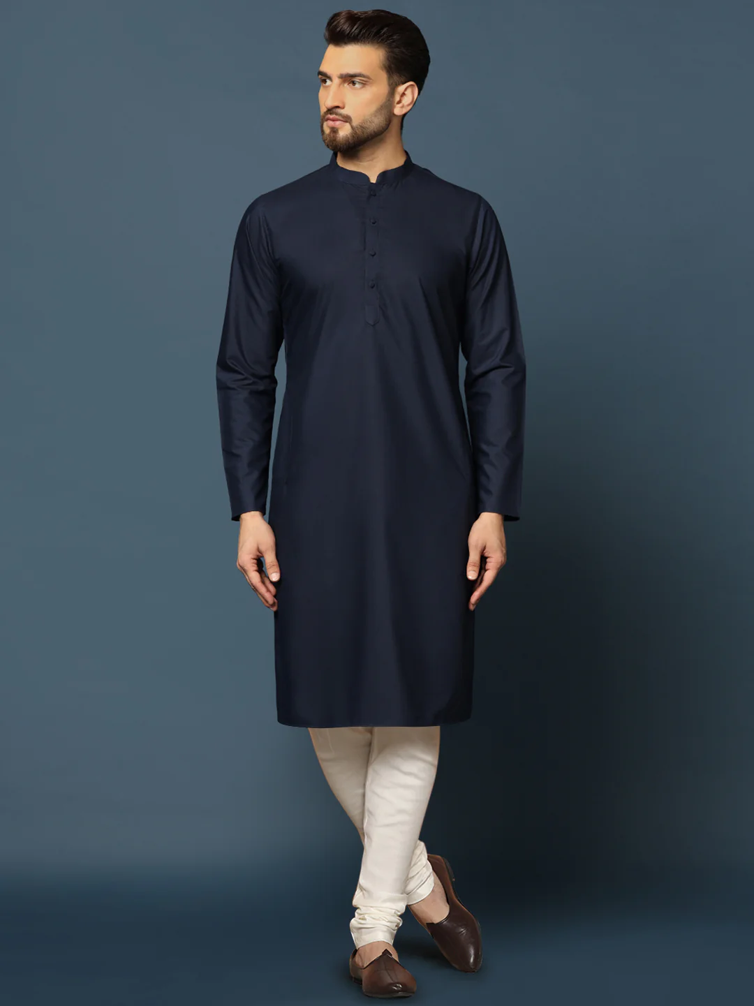 Navy Blue Embellished Nehru Jacket Kurta Set - Image 5