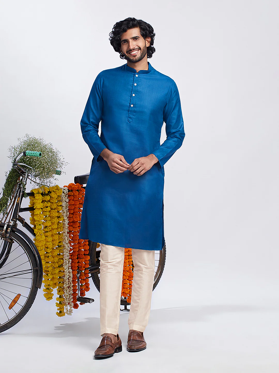 Men's Blue Kurta Jacket Trouser Set - Image 6