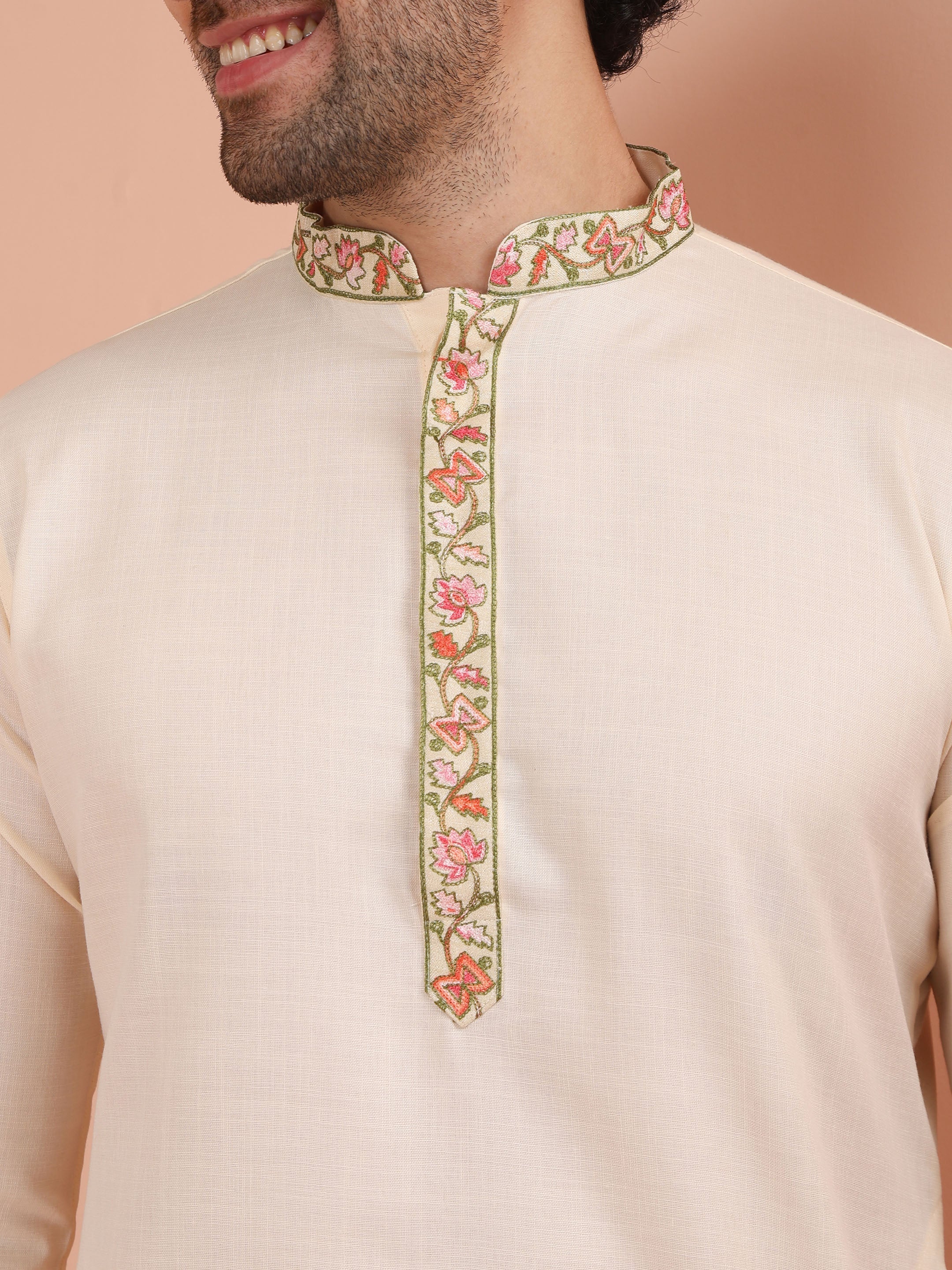 Cream Embroidered Kurta Dhoti Set - Image 9