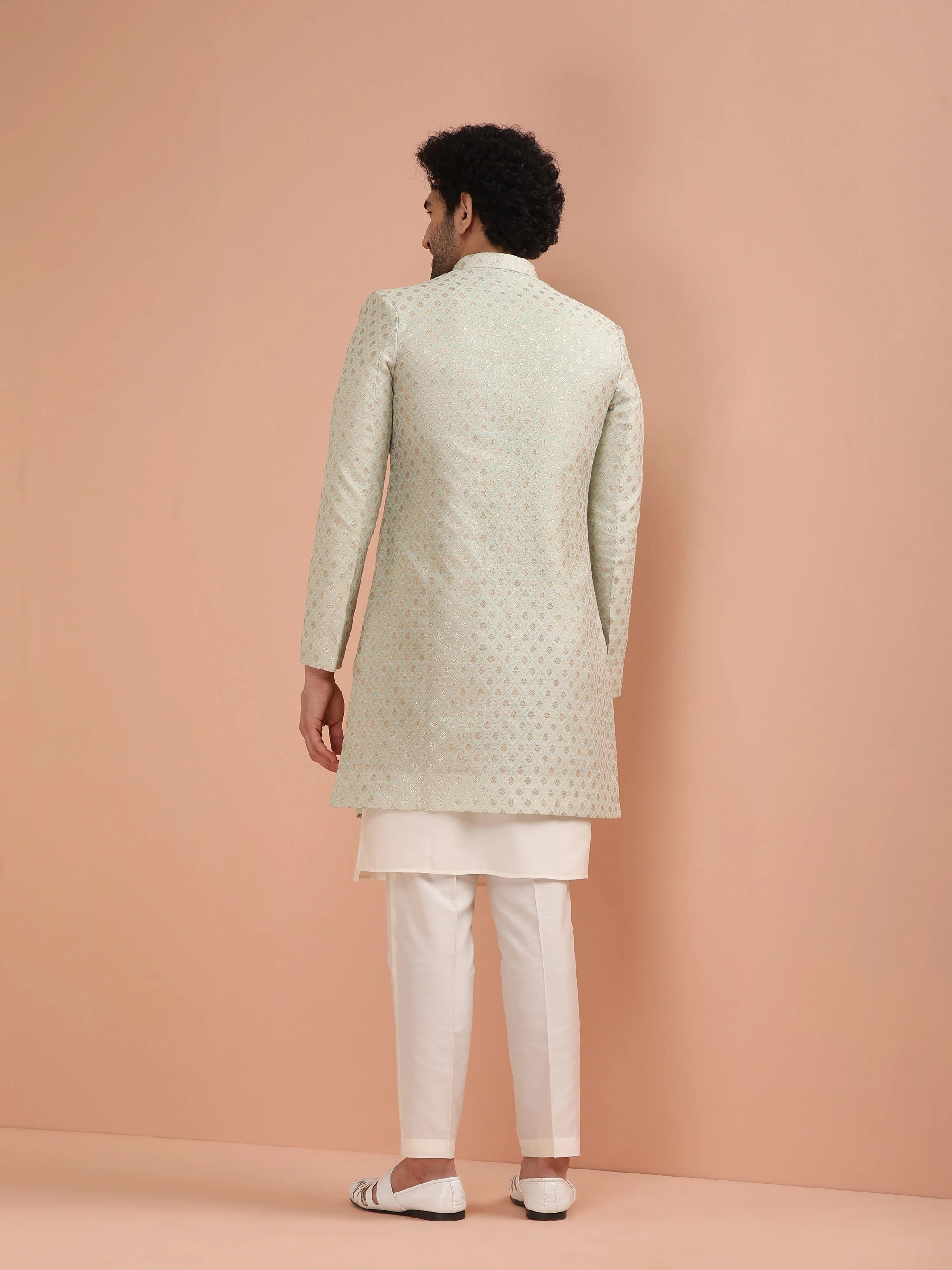 Men's Cream Kurta Indowestern Trouser Set - Image 20