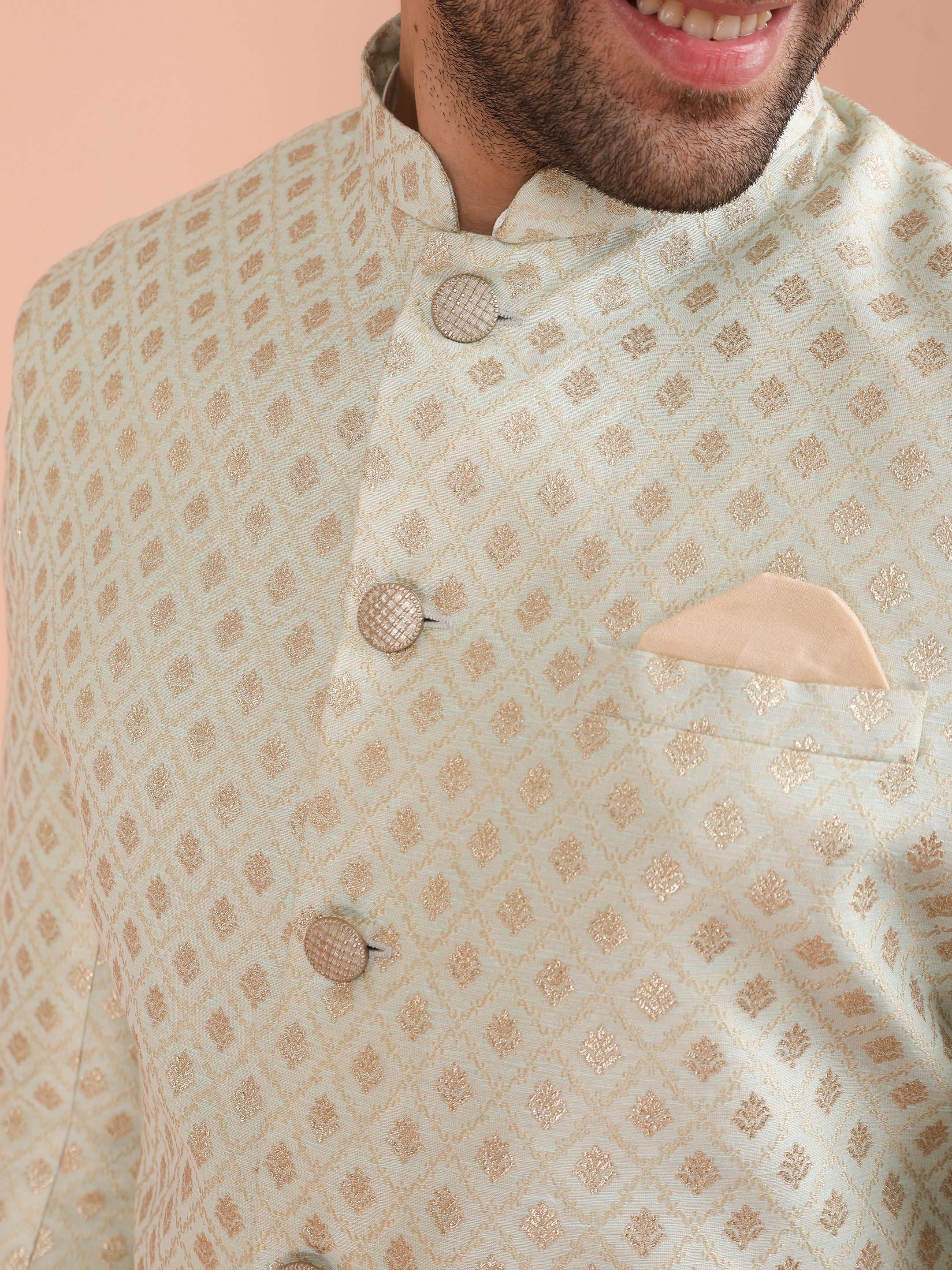 Men's Cream Kurta Indowestern Trouser Set - Image 21
