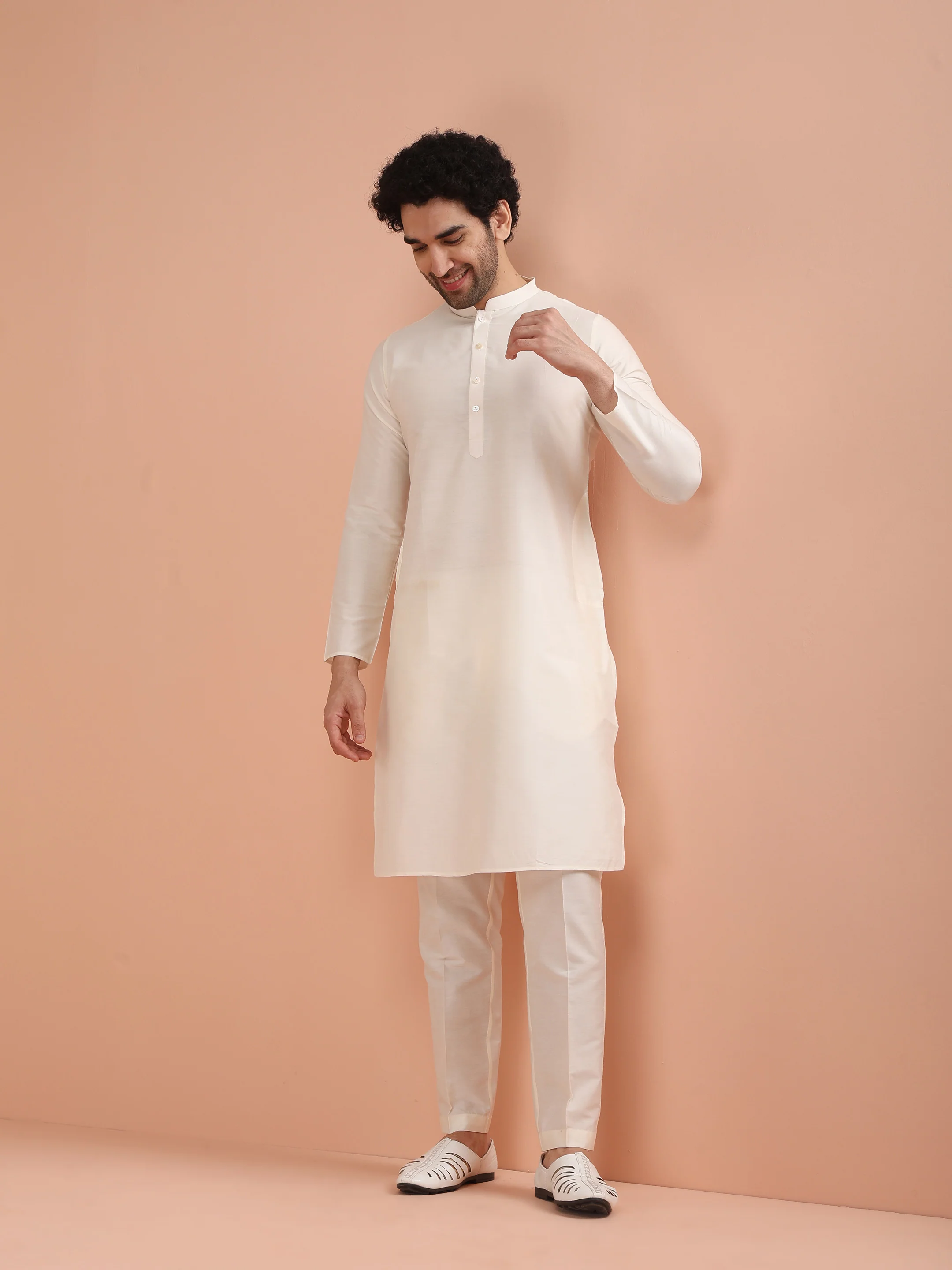 Men's Cream Kurta Indowestern Trouser Set - Image 7