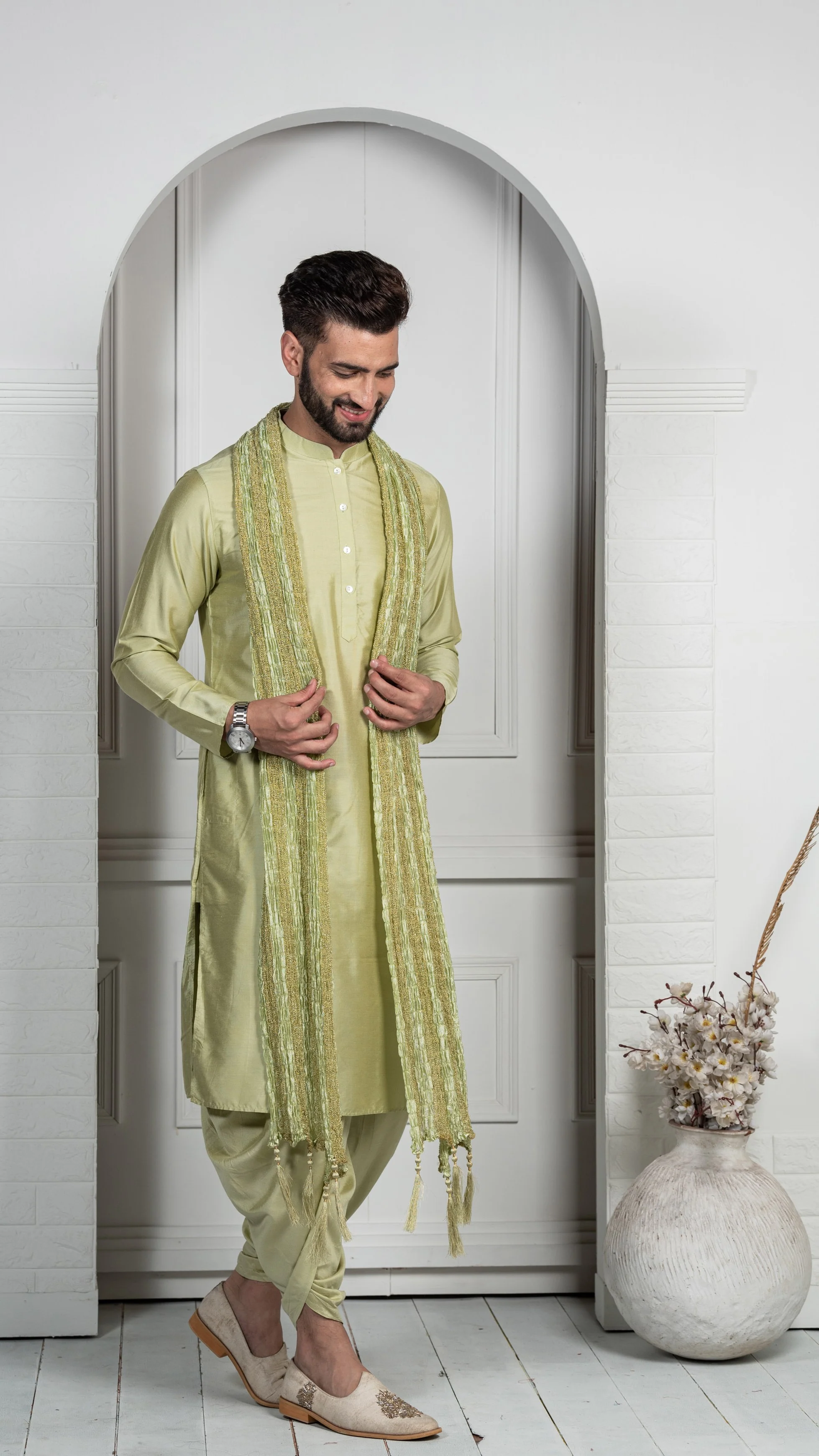 Light Green Crushed Festive Dupatta - Image 2