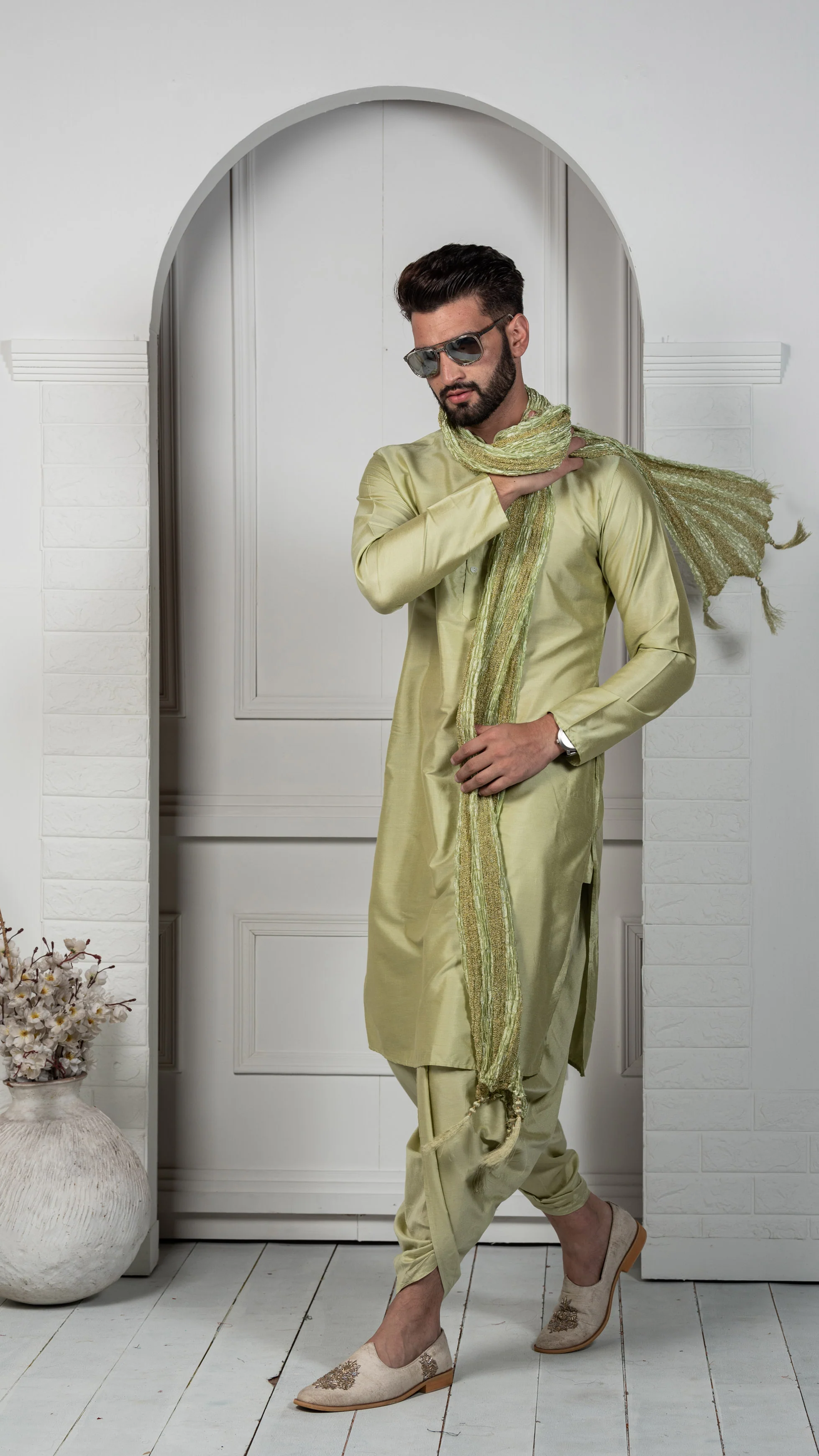 Light Green Crushed Festive Dupatta - Image 5