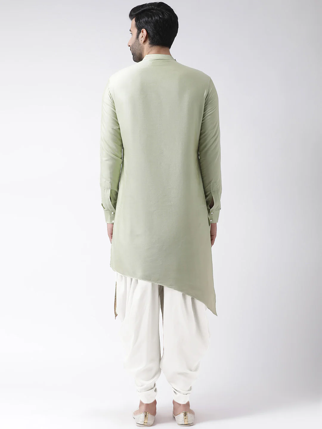 Pastel Green Asymmetrical Kurta Dhoti Set - Image 3