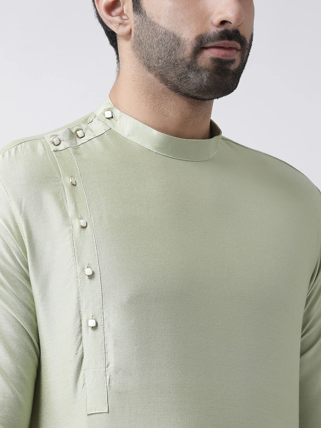 Pastel Green Asymmetrical Kurta Dhoti Set - Image 4