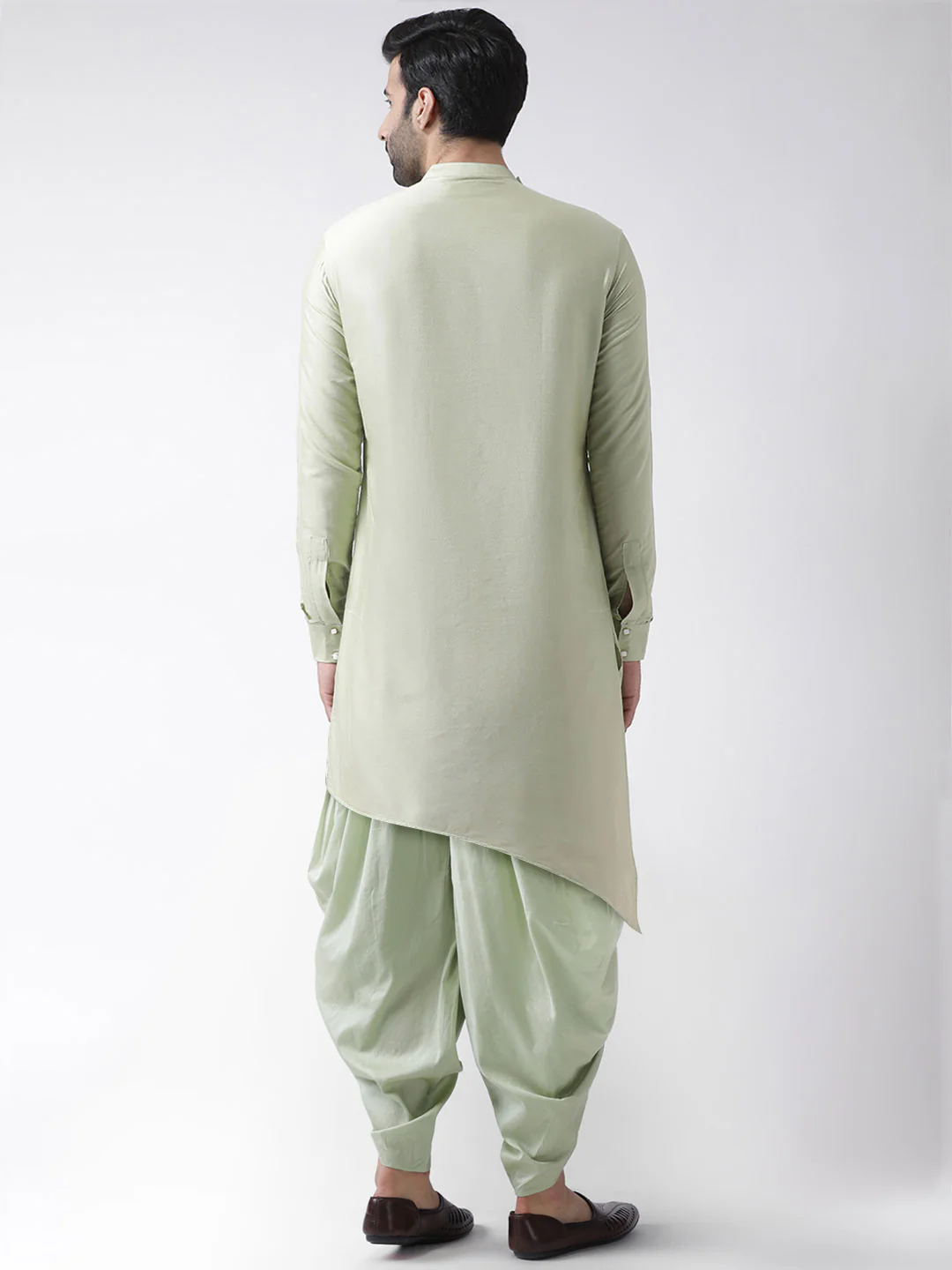 Pastel Green Asymmetric Kurta Churidar Set - Image 4