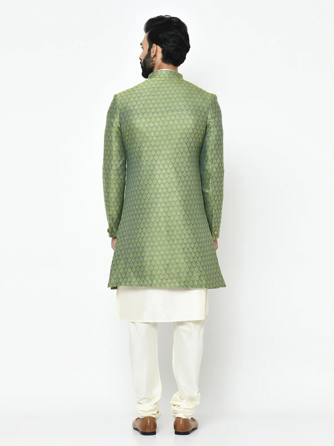 Men's Green Kurta Indowestern Churidar Set - Image 4