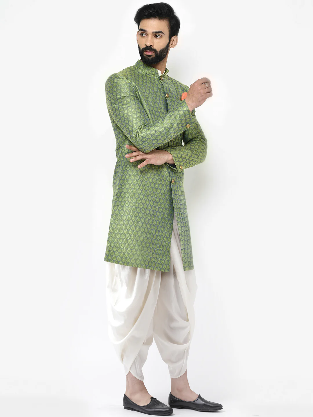 Kisah Men's Green Kurta Indowestern Dhoti Set - Image 2